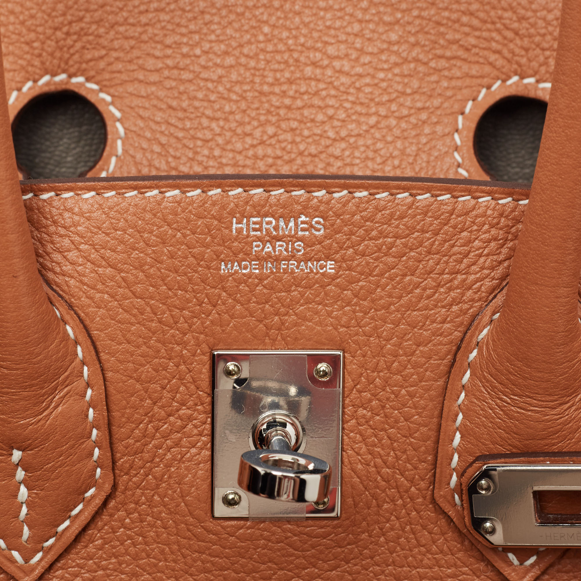 Hermes Gold/Gris Tourterelle Taurillon Novillo Leather Palladium Finish Birkin 25 Bag