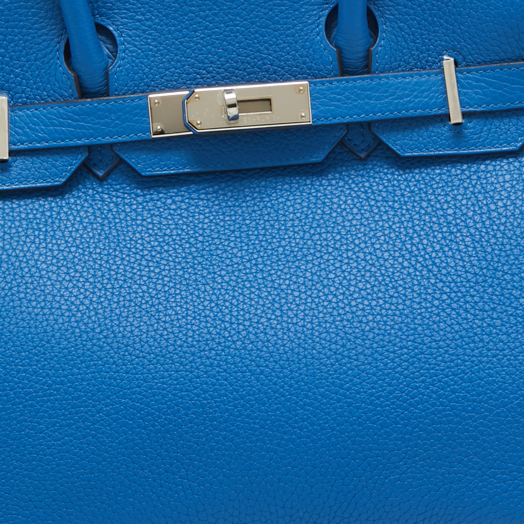 Hermes Bleu Zellige Taurillion Clemence Leather Palladium Finish Birkin 30 Bag