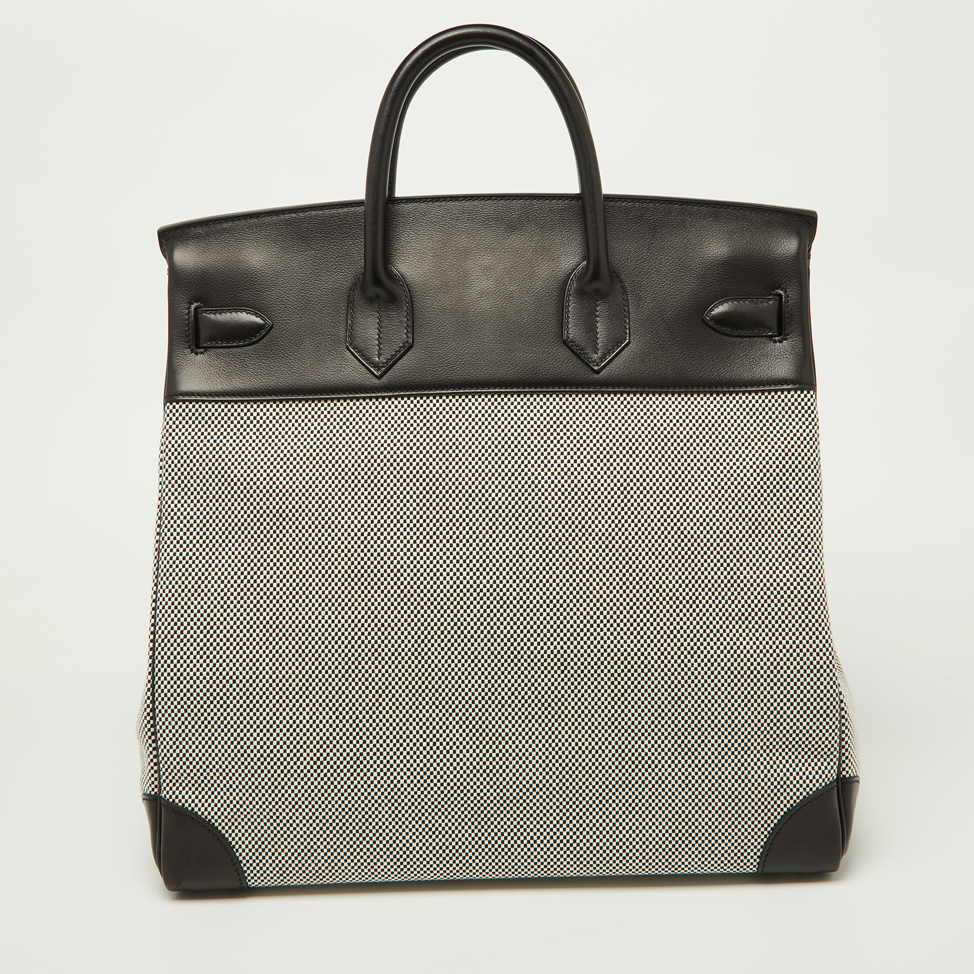 Hermes Black/Ecru Toile Quadrille And Evergrain Leather Palladium Finish HAC Birkin 40 Bag