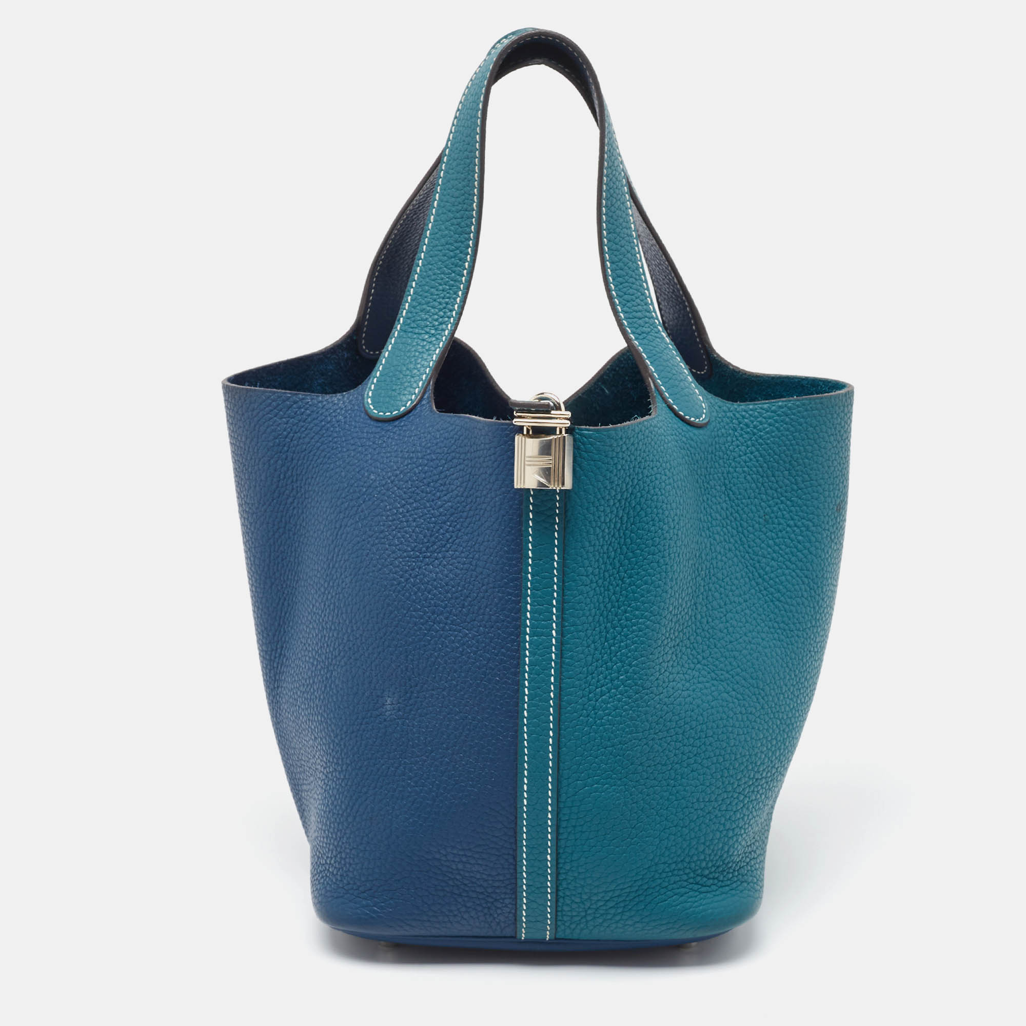 Hermes herm&egrave;s deep bleu/vert bosphore taurillon clemence leather picotin lock 22 bag