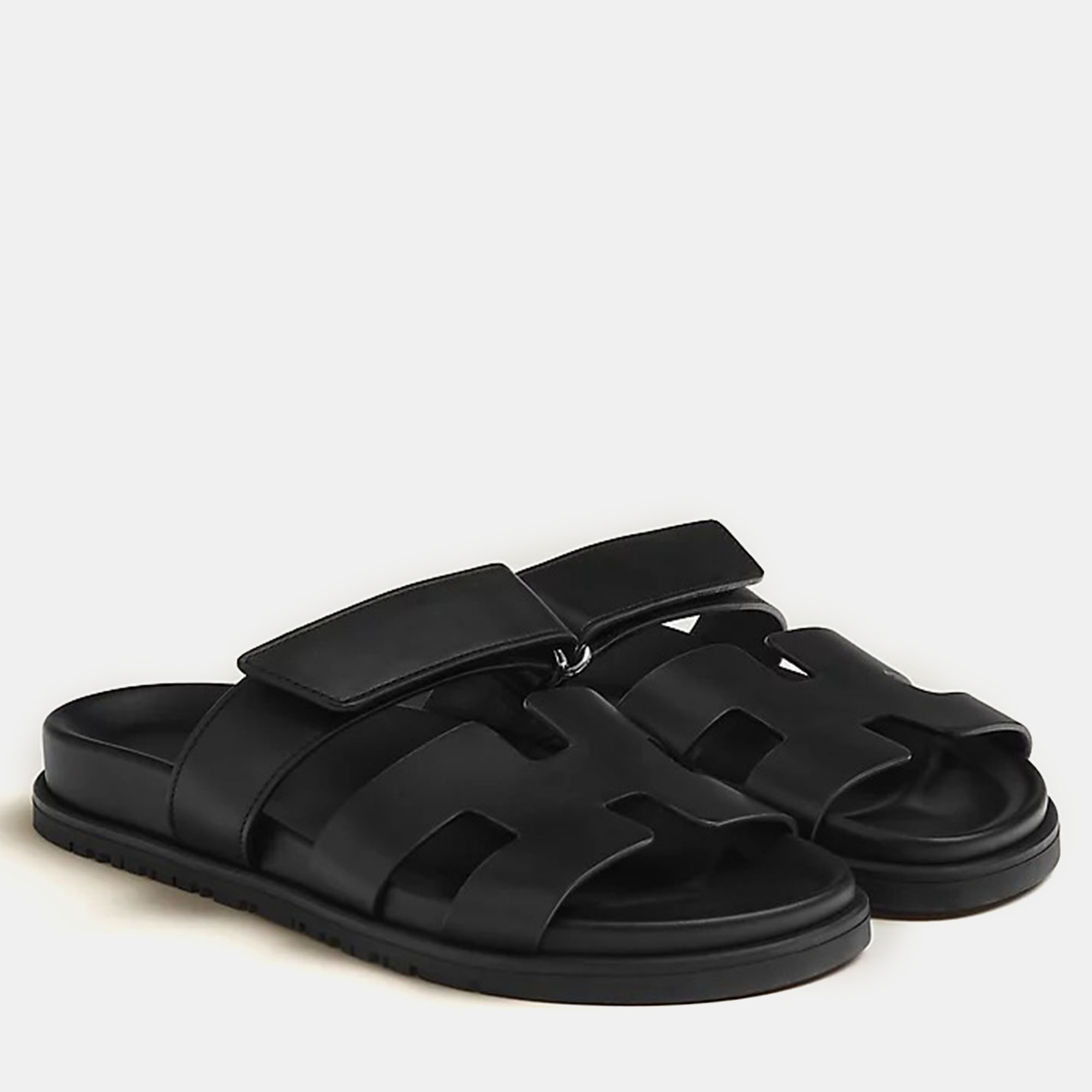 Hermes Black Rubber Chypre  Sandal 36.5