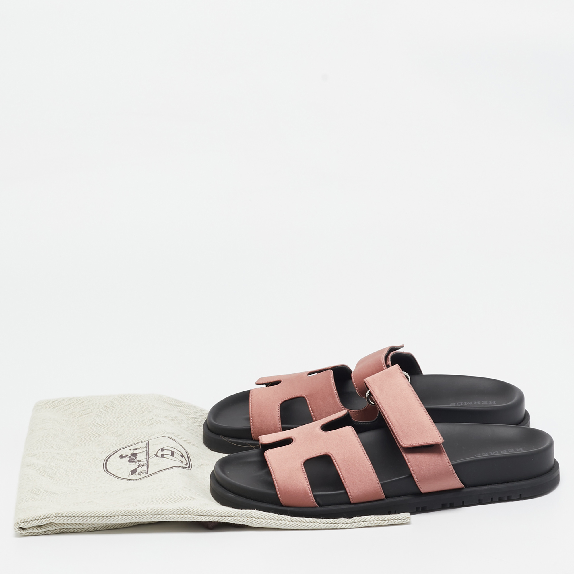 Hermes Pink Satin Chypre Slides Size 36