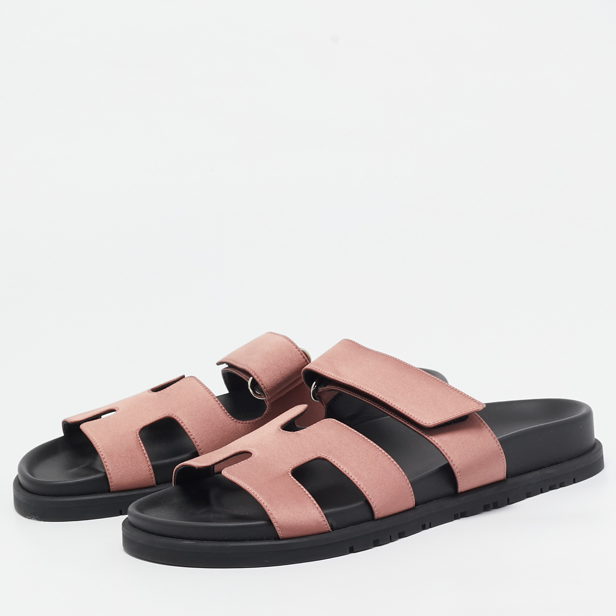 Hermes Pink Satin Chypre Slides Size 36