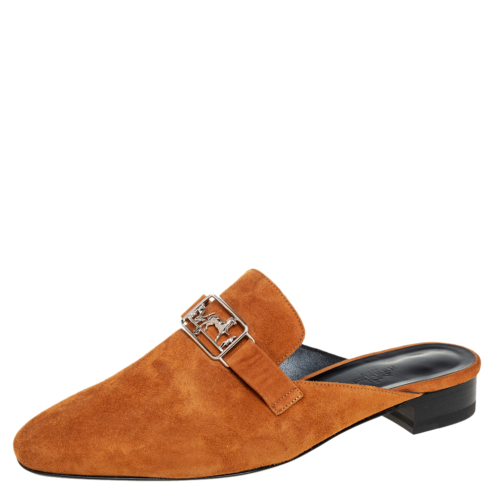 Hermes Brown Suede Slip On Mule Sandals Size 39.5