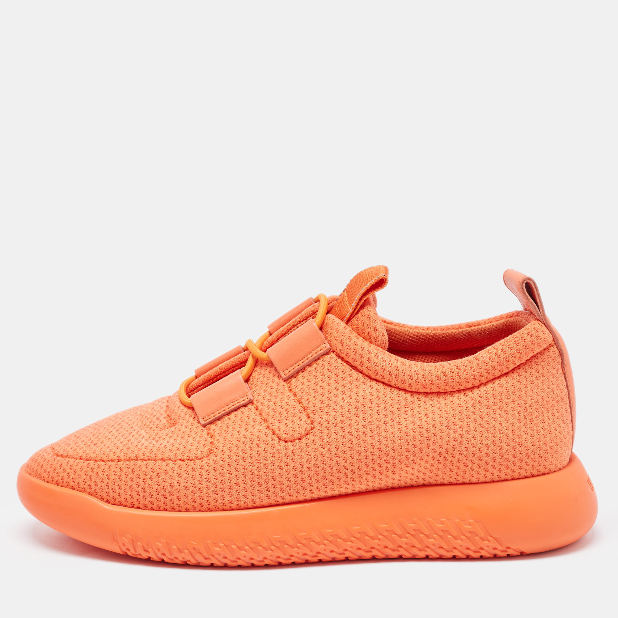 Hermès Orange Leather And Neoprene Low Top Sneakers Size 36