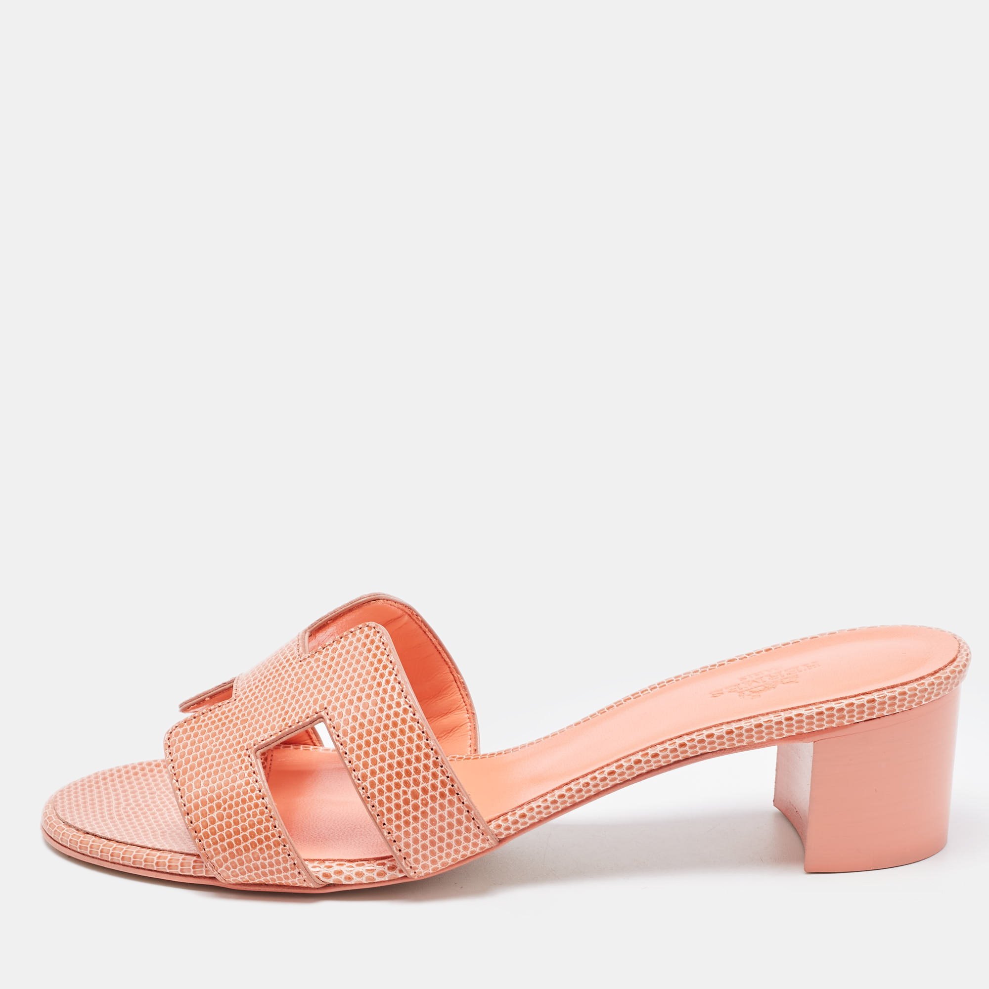 Hermes Peach Lizard Oasis Sandals Size 38
