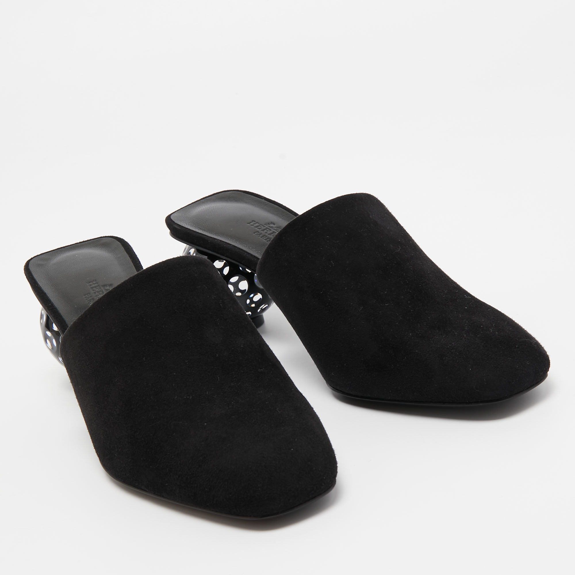 Hermes Black Suede Darcy Mules Size 36.5
