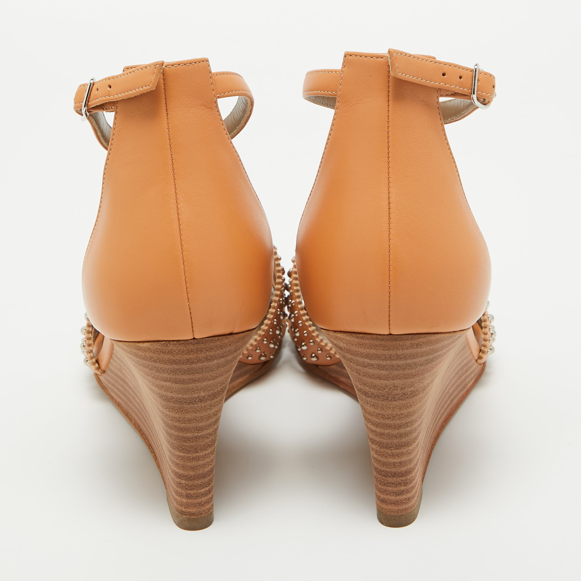 Hermes Orange Studded Leather Legend Wedge Sandals Size 40