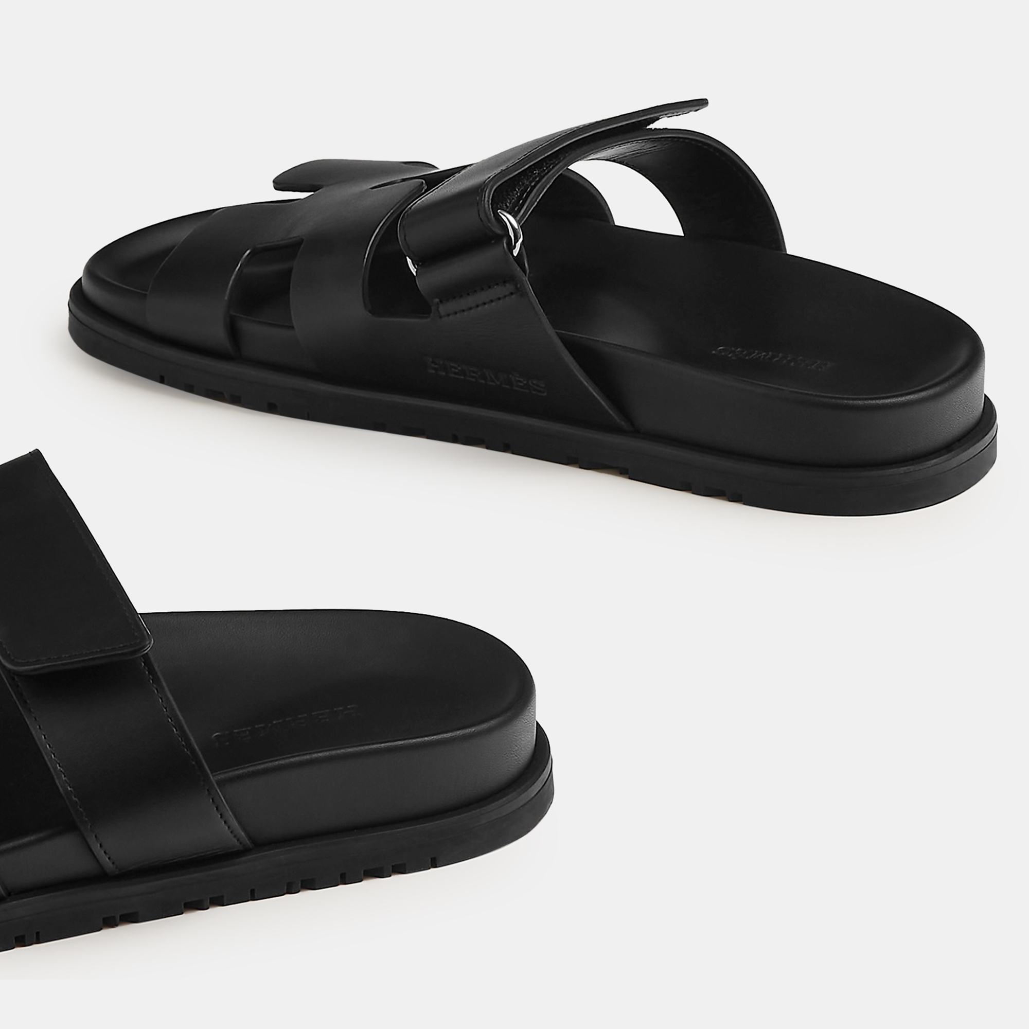 Hermes Black Rubber Chypre Sandal 36