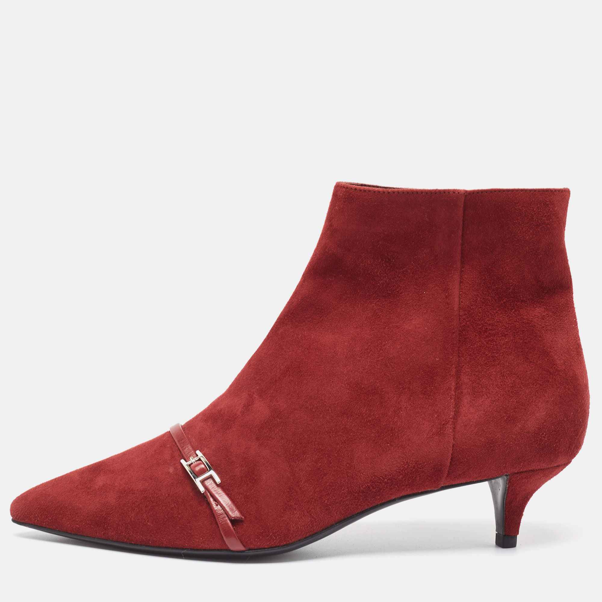 Hermes herm&egrave;s dark red suede ankle booties size 38