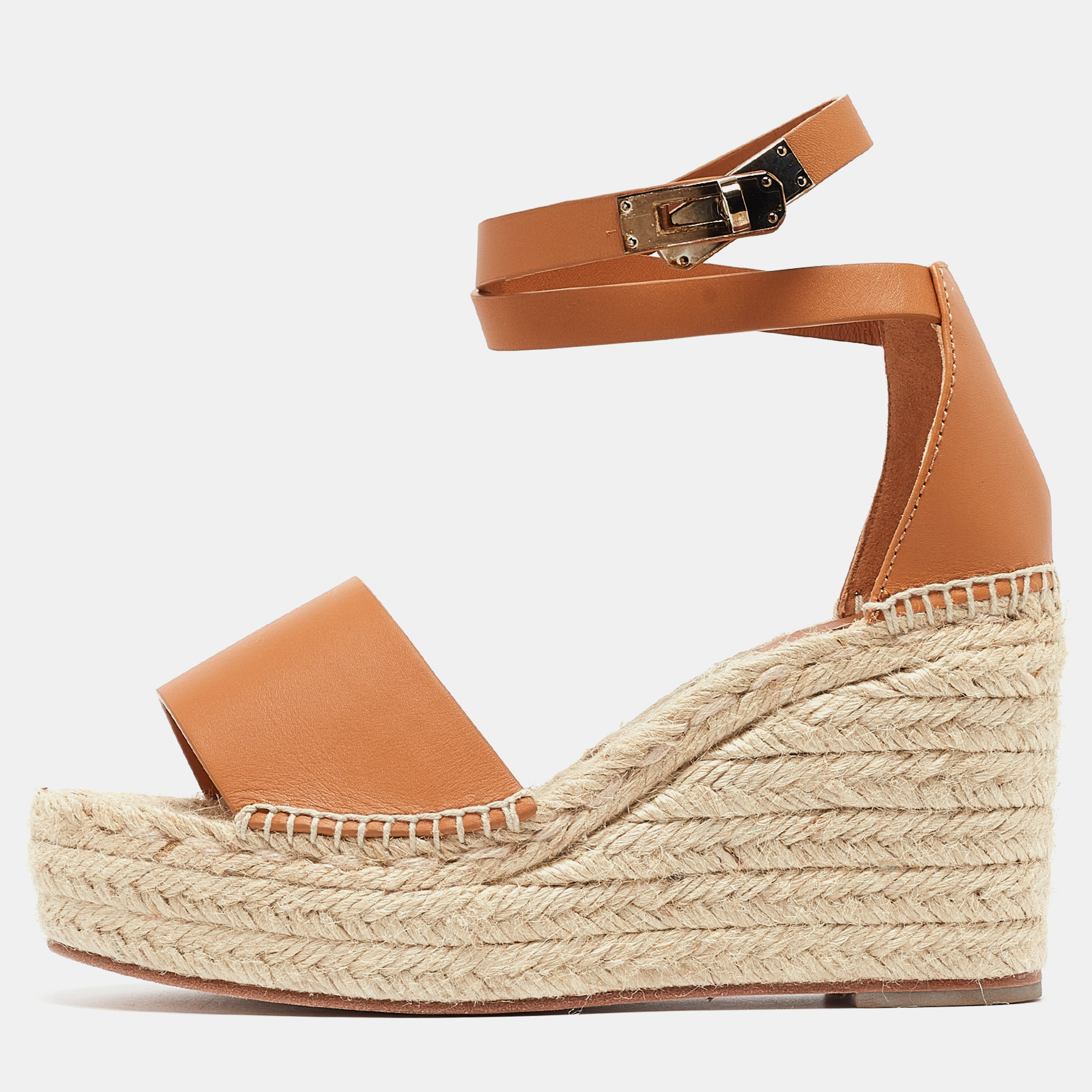 Hermes beige/brown leather espadrille tipoli sandals size 37