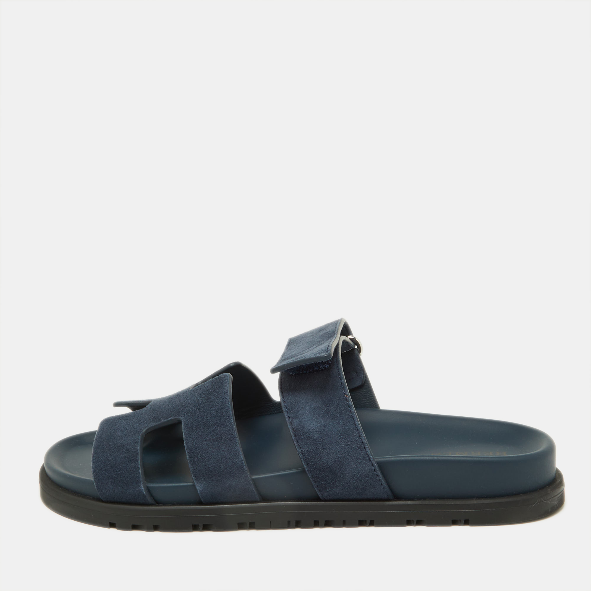 

Hermes Blue Suede Chypre Velcro Strap Flat Sandals Size