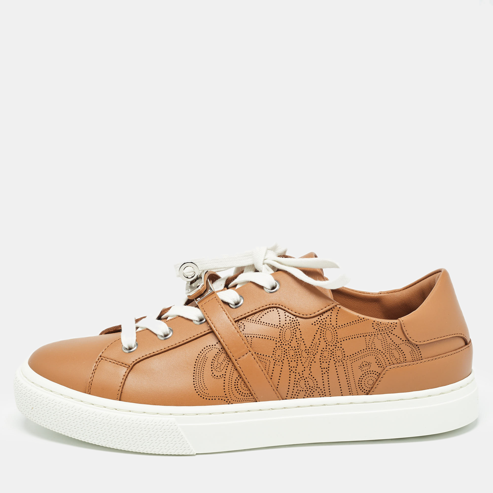 Hermes herm&egrave;s brown leather day low top sneakers size 39