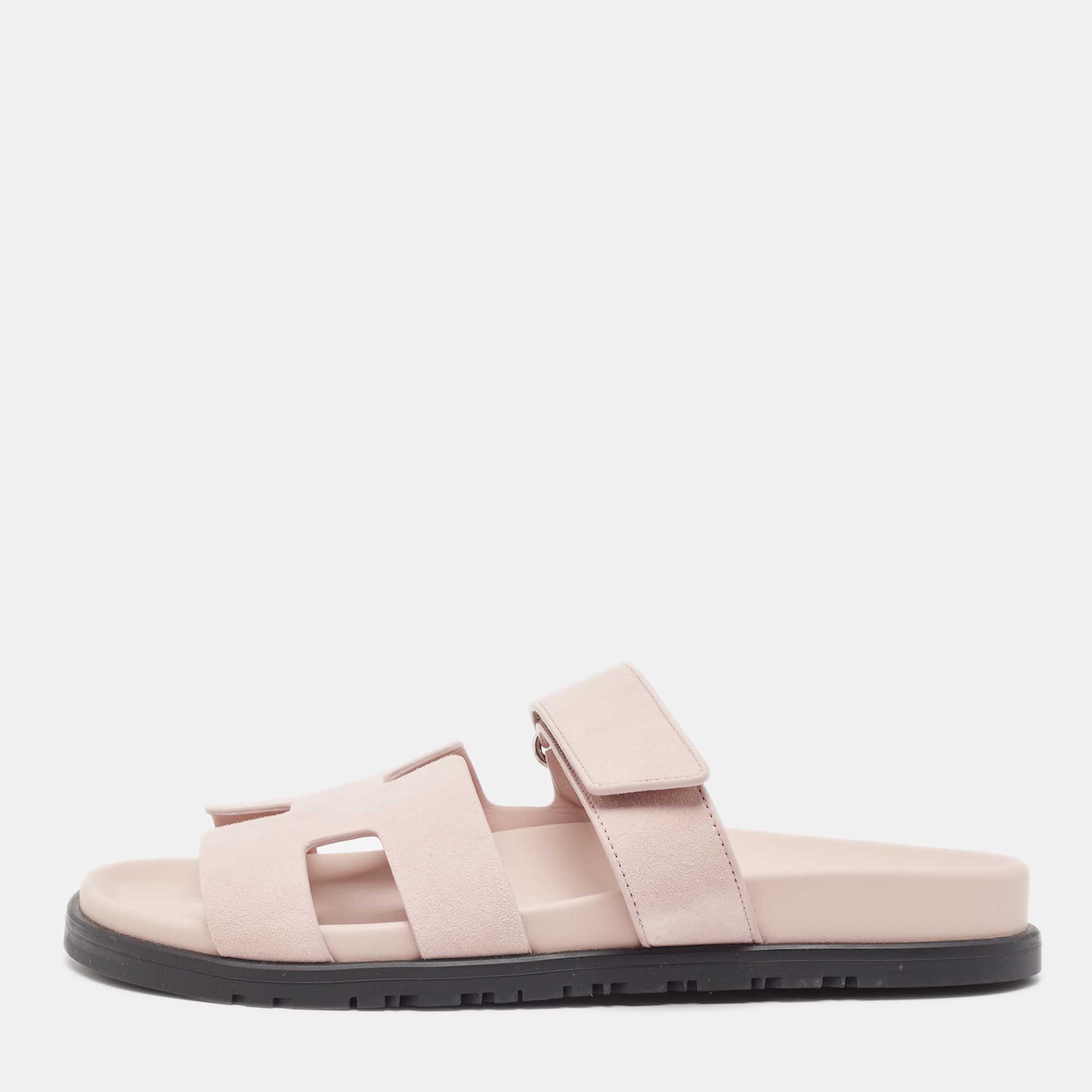 Hermes pink suede chypre sandals size 39
