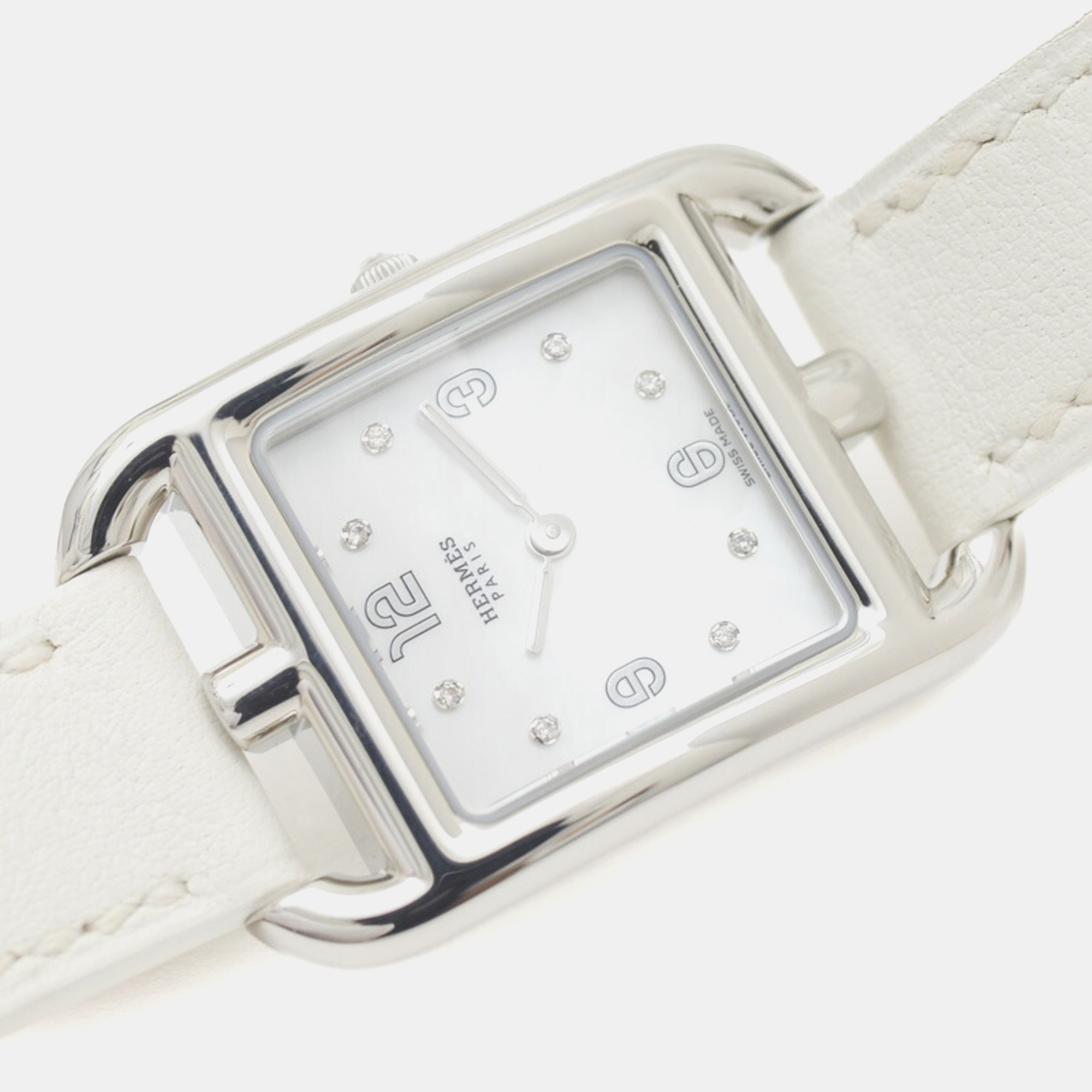 Hermes White Diamond Stainless Steel Cape Cod Quartz Women's Wristwatch 23 Mm