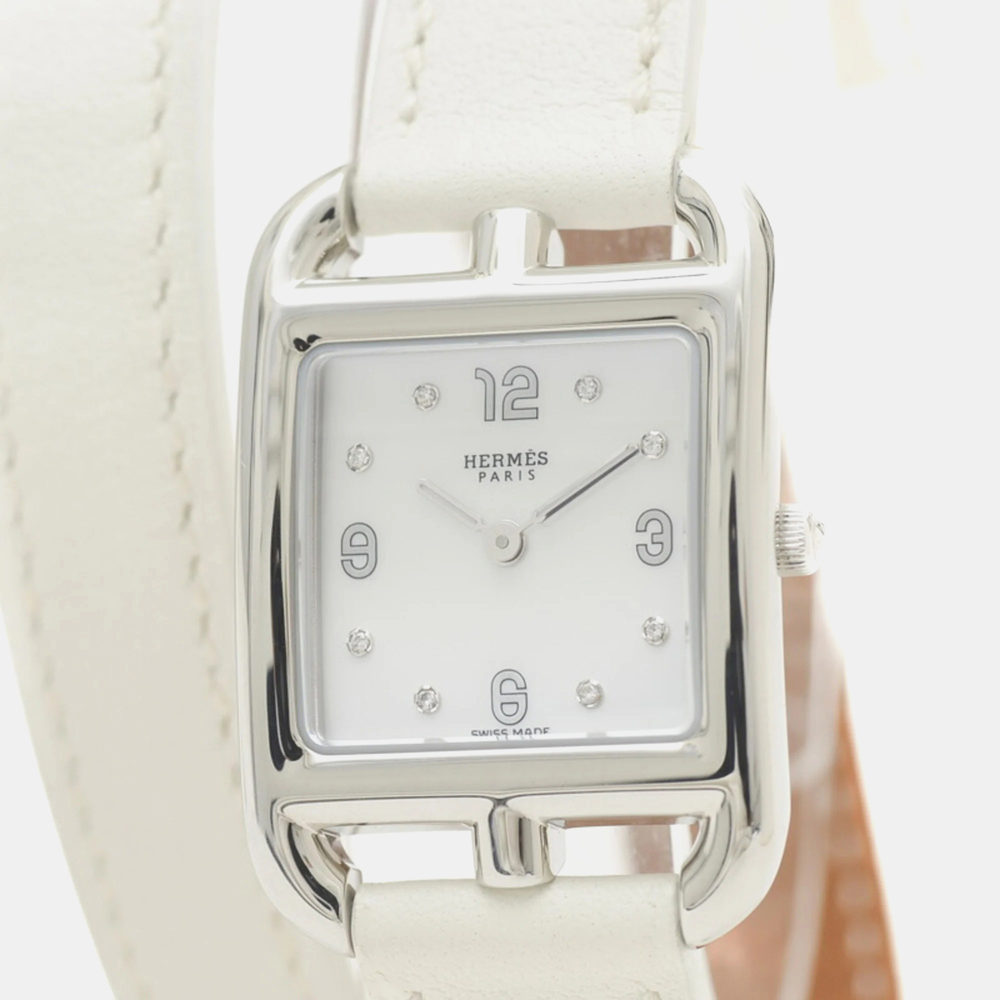 Hermes White Diamond Stainless Steel Cape Cod Quartz Women's Wristwatch 23 Mm