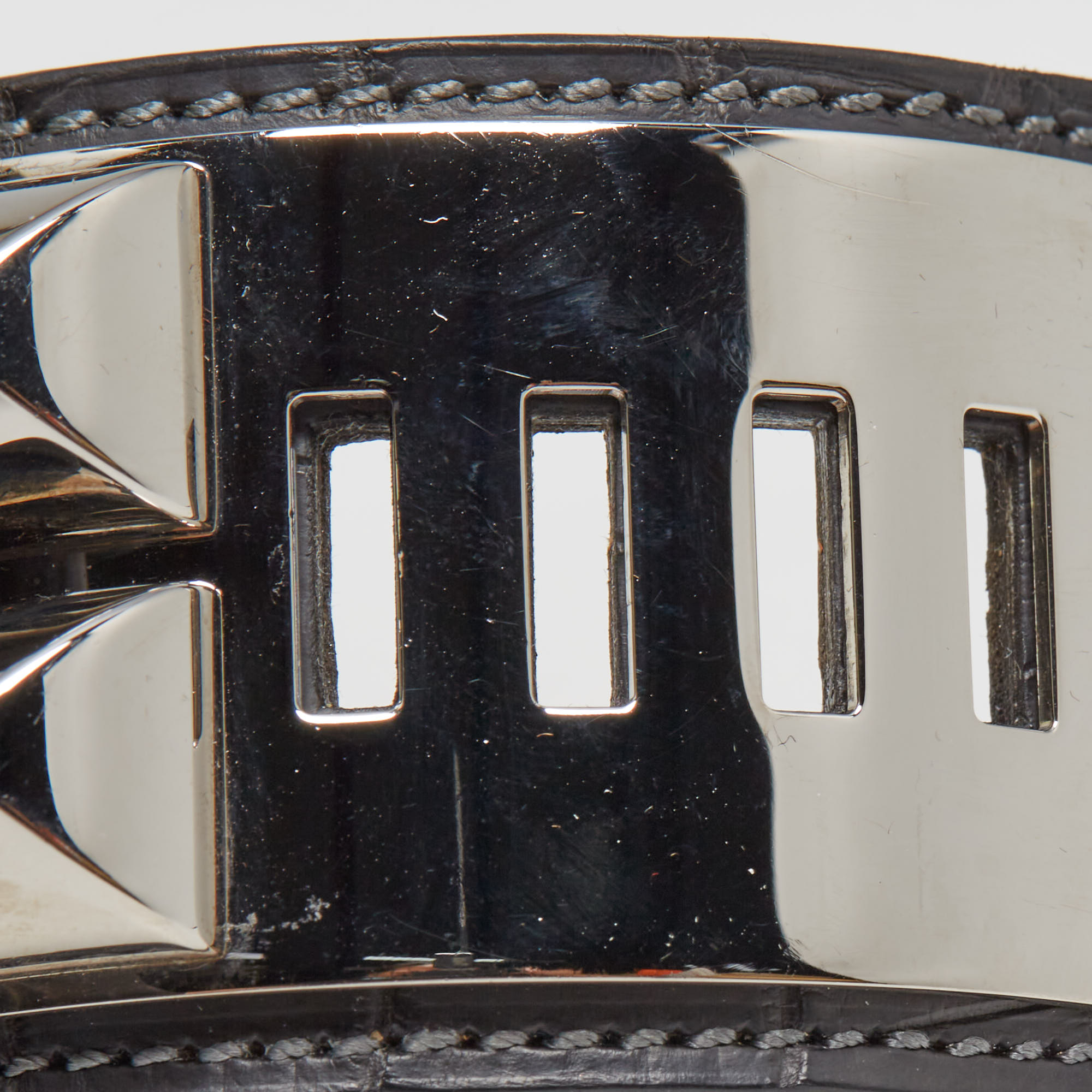 Hermès Collier De Chien Black Alligator Leather Palladium Plated Bracelet