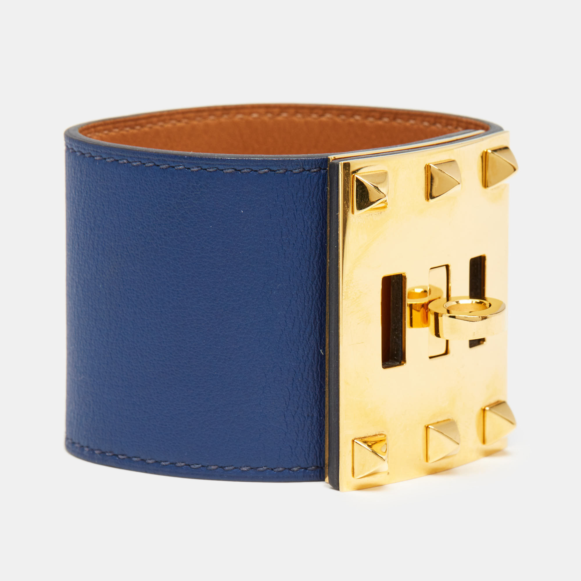 Hermès Kelly Dog Navy Blue Leather Gold Plated Bracelet