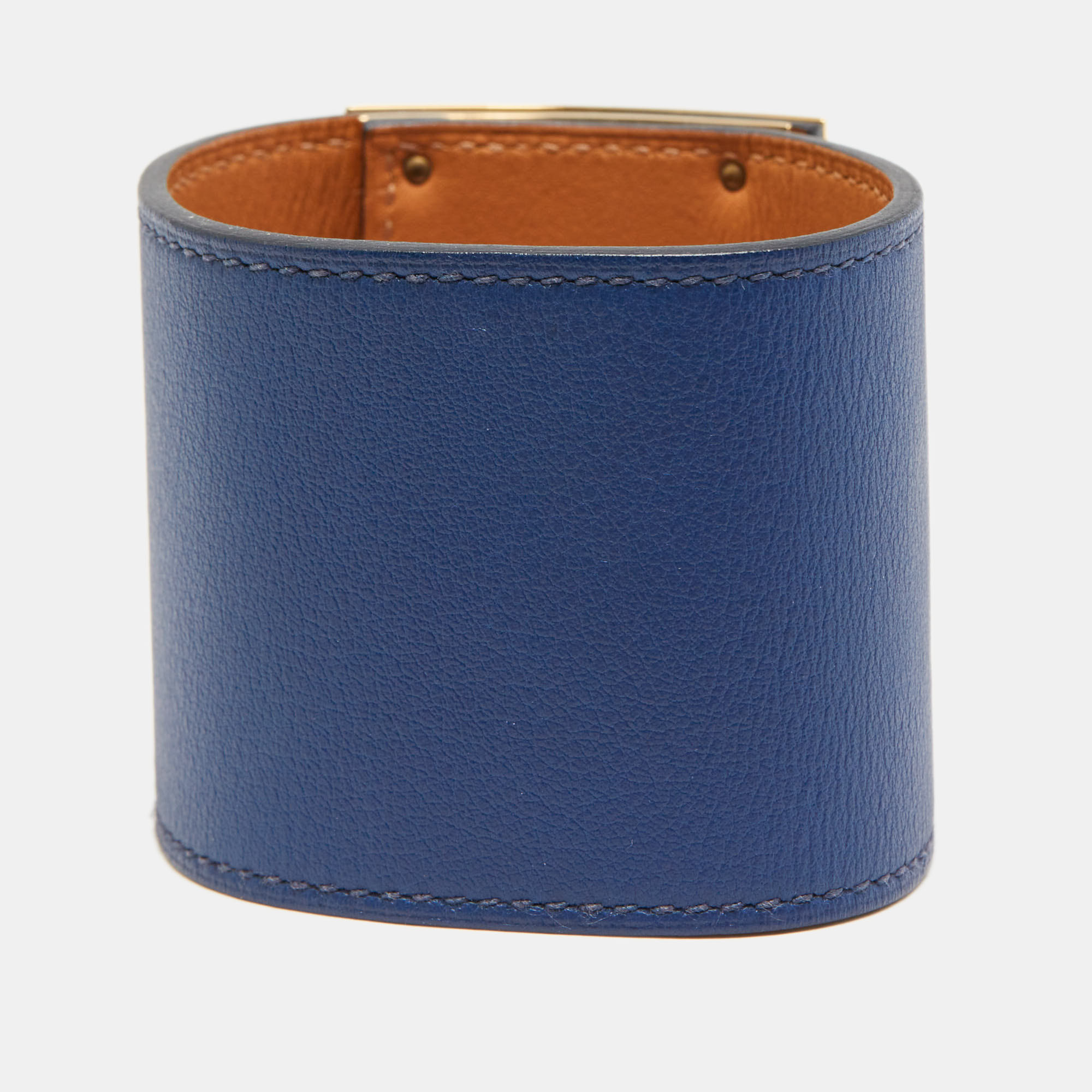 Hermès Kelly Dog Navy Blue Leather Gold Plated Bracelet