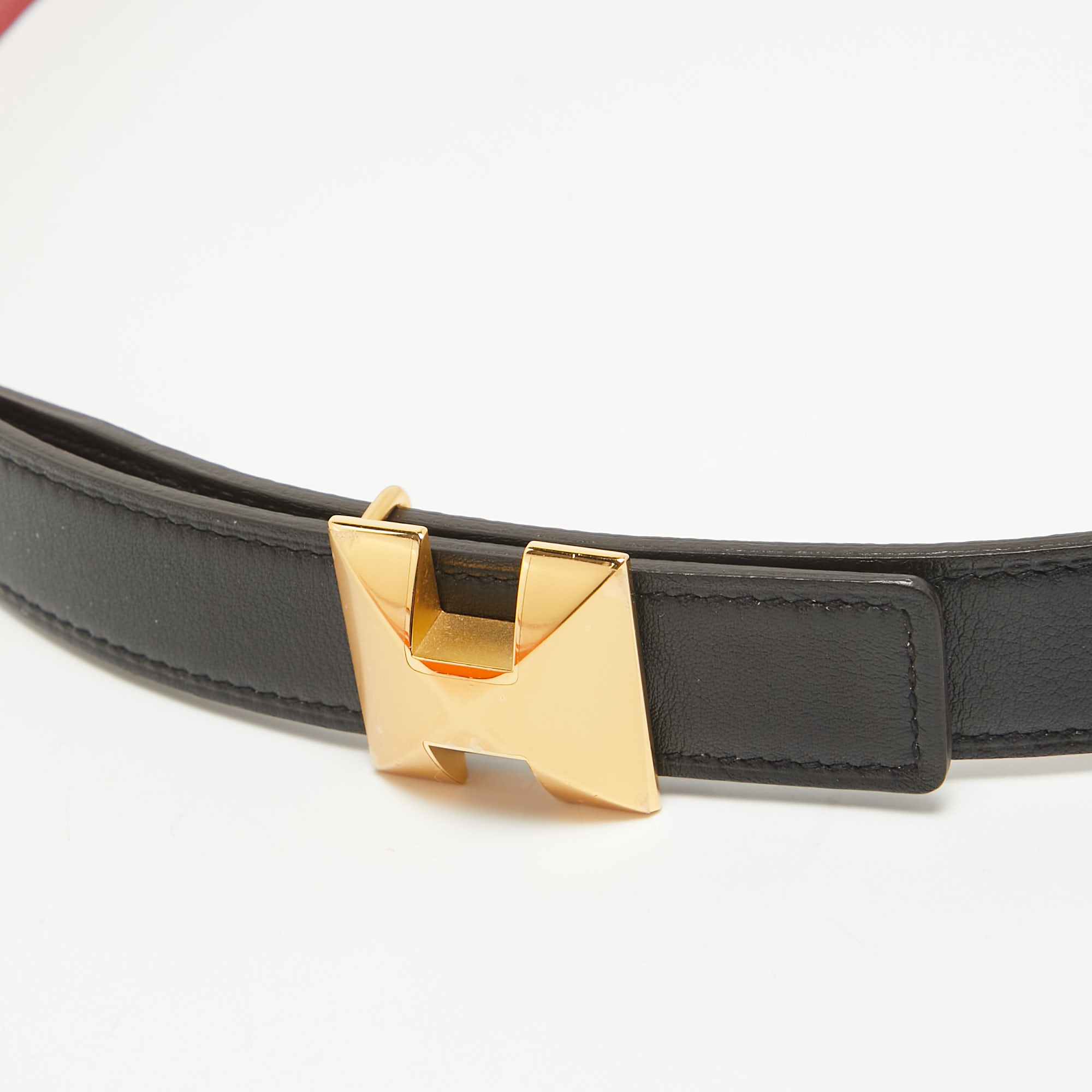 Hermes Noir/Rouge Casaque Swift And Epsom Leather Medor H Buckle Belt 90 CM