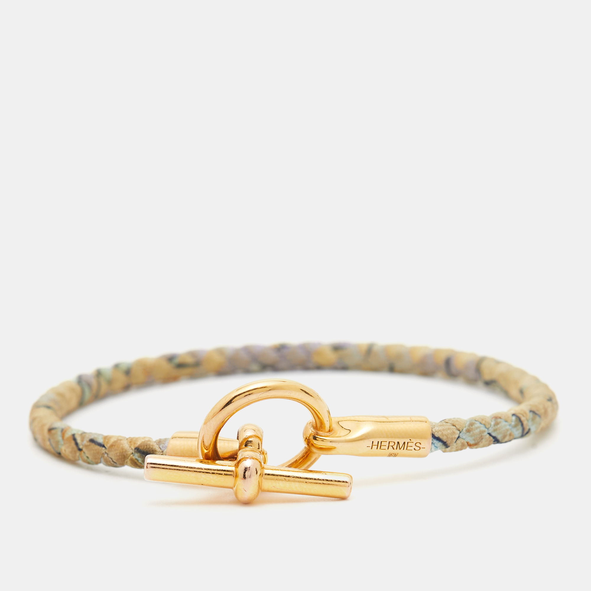 Hermes Glenan Printed Silk Gold Plated Bracelet