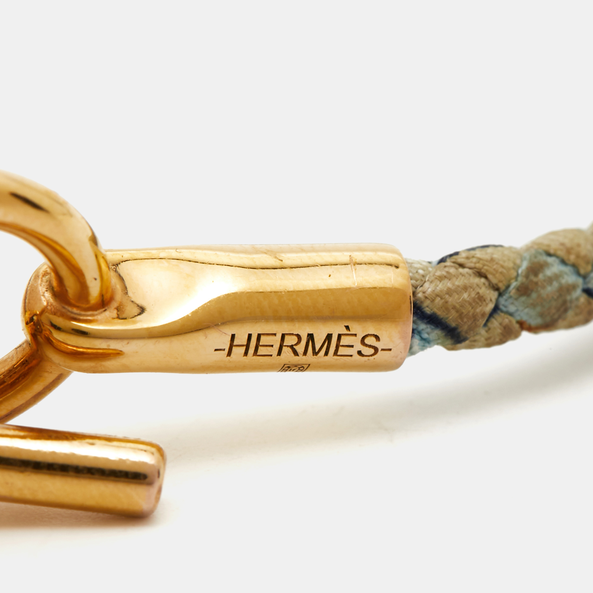 Hermes Glenan Printed Silk Gold Plated Bracelet