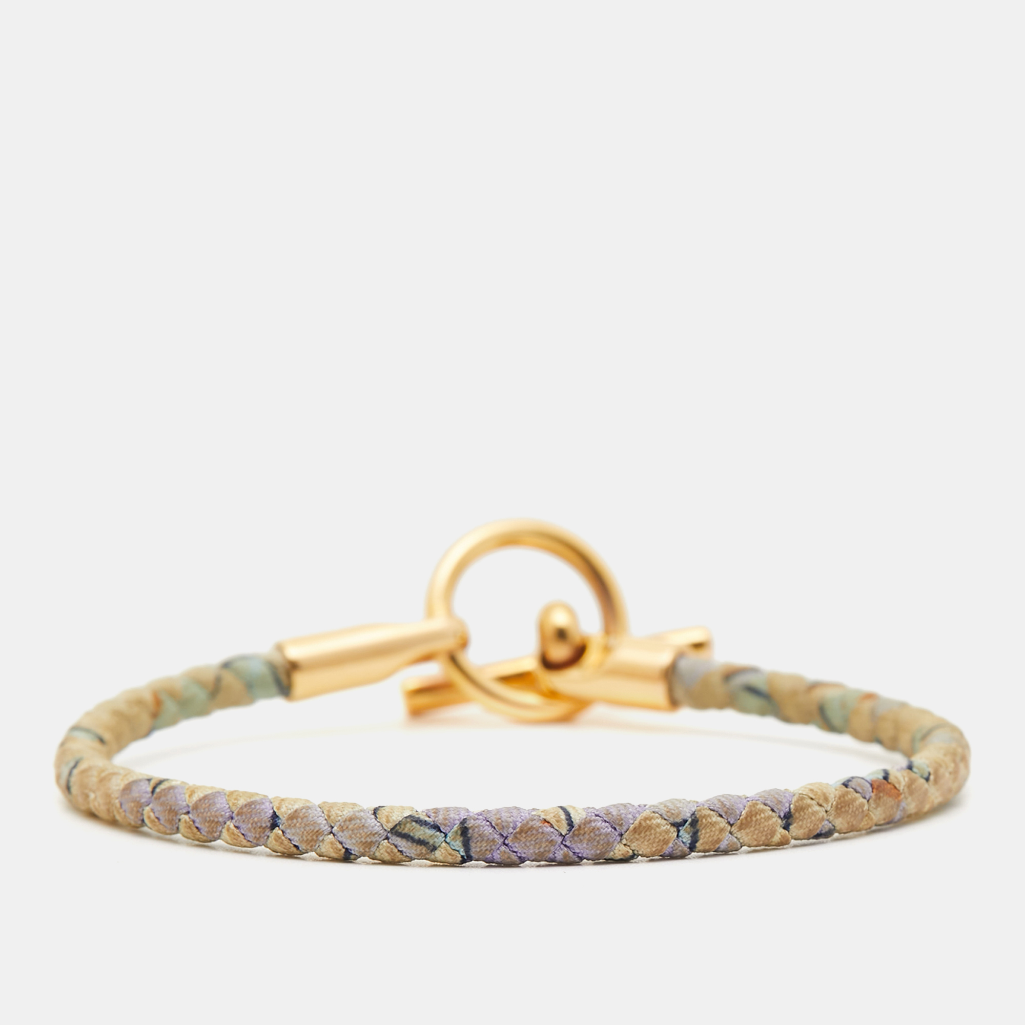 Hermes Glenan Printed Silk Gold Plated Bracelet