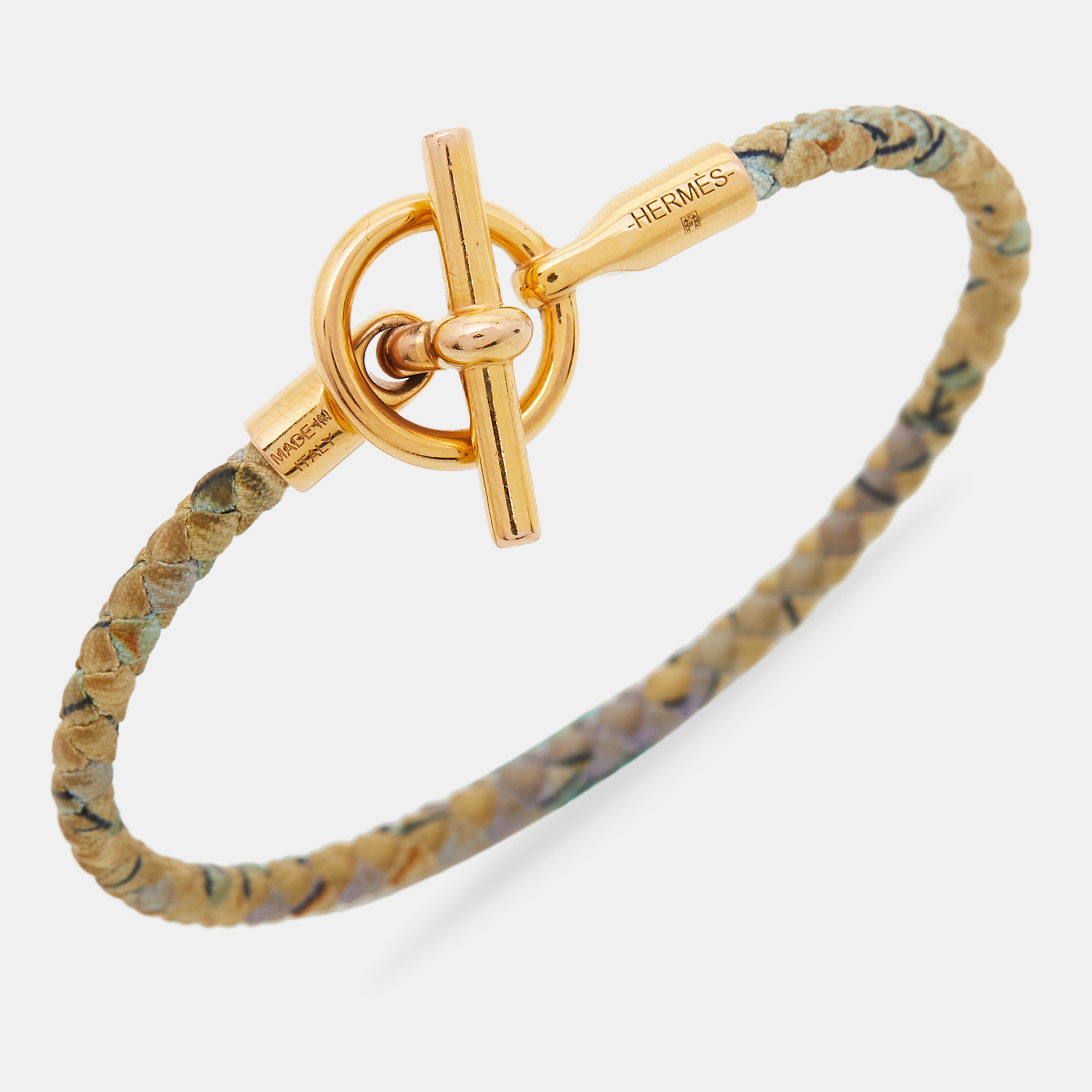 Hermes Glenan Printed Silk Gold Plated Bracelet