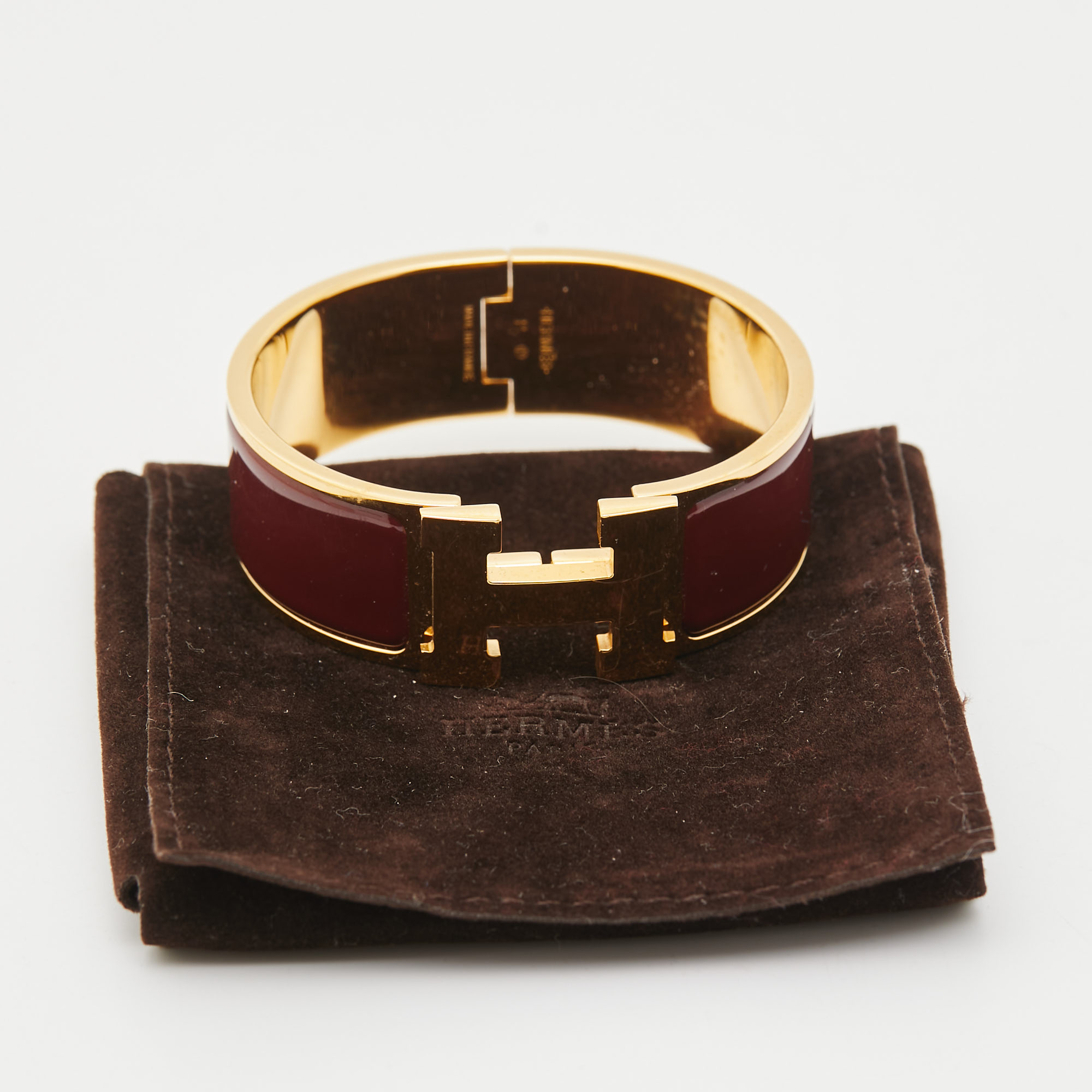 Hermès Clic Clac H Burgandy Enamel Gold Plated Bracelet