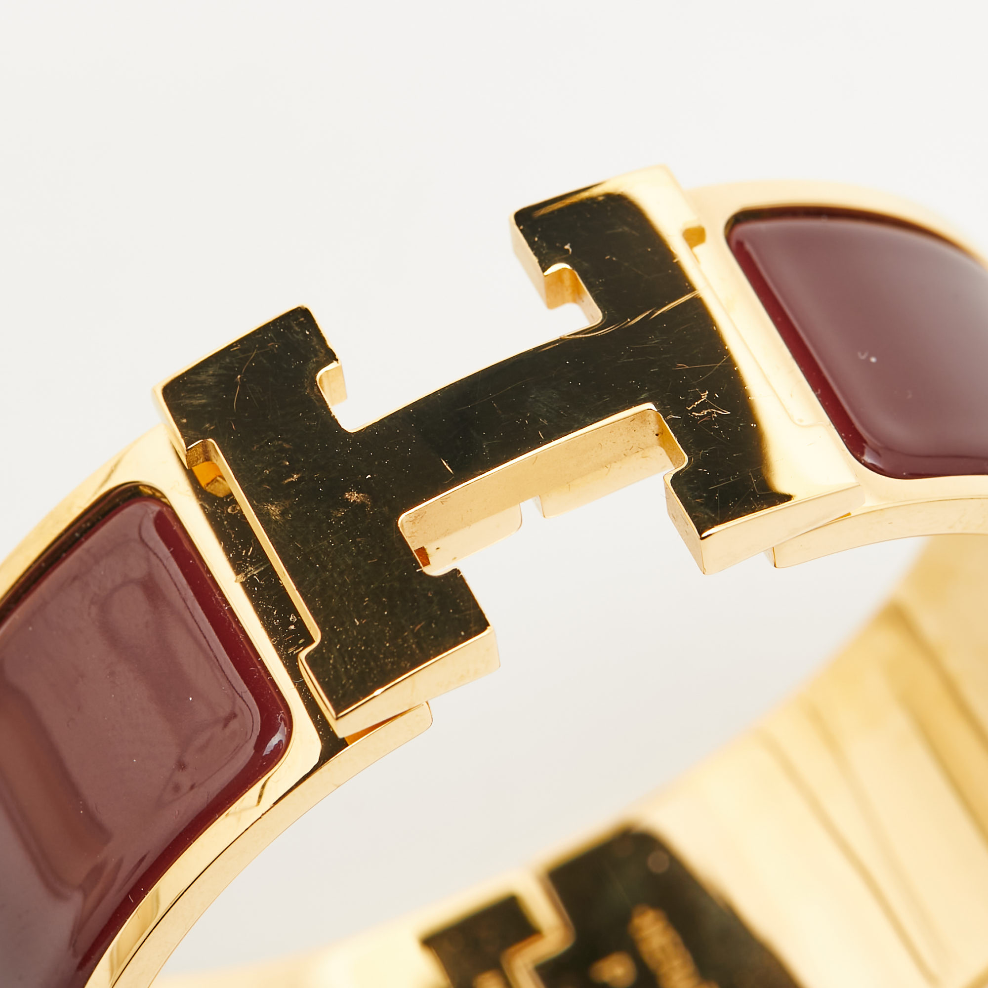 Hermès Clic Clac H Burgandy Enamel Gold Plated Bracelet