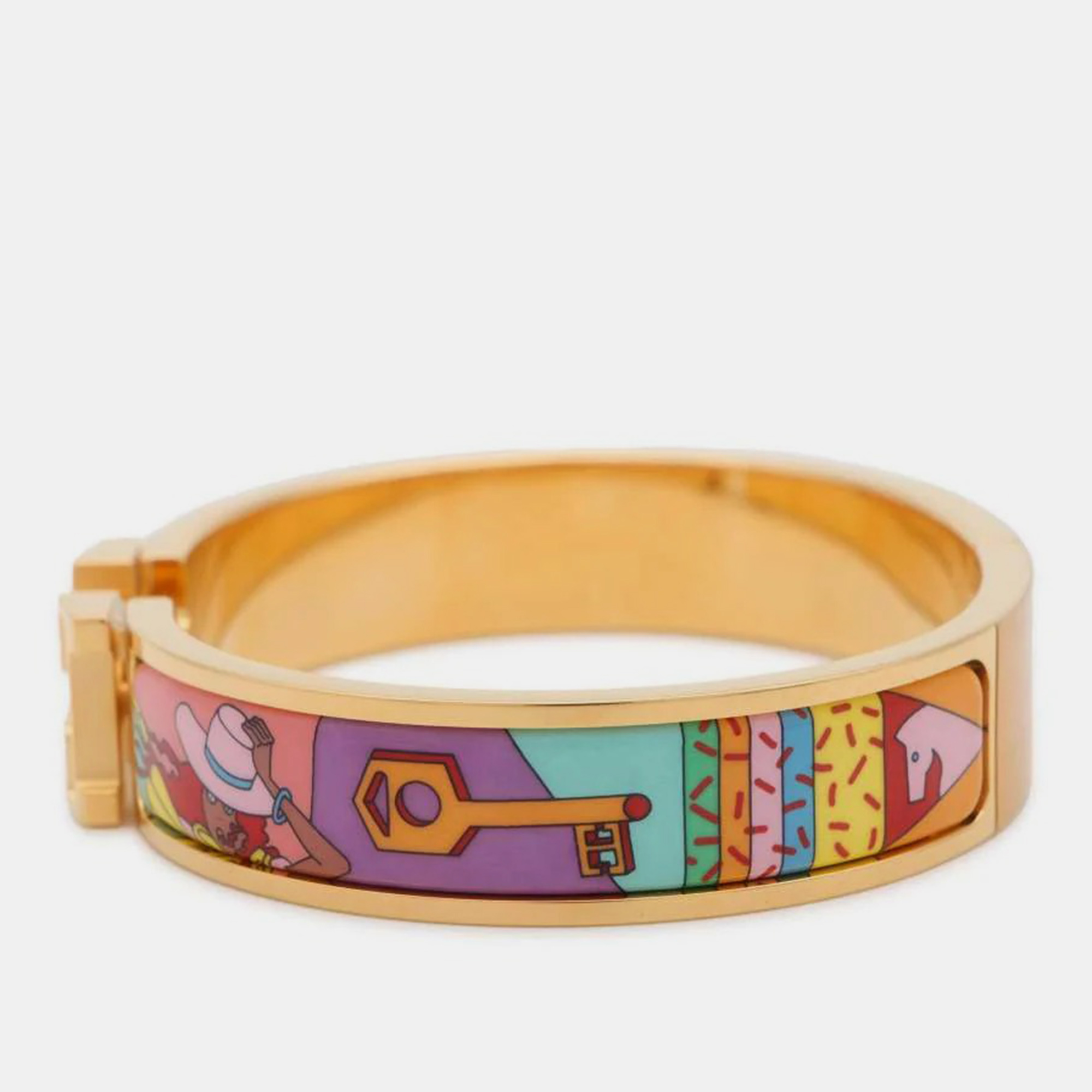 Hermes  Gold/Multicolor Gold Plated Enamel Clic Le Chat Carre Size PM