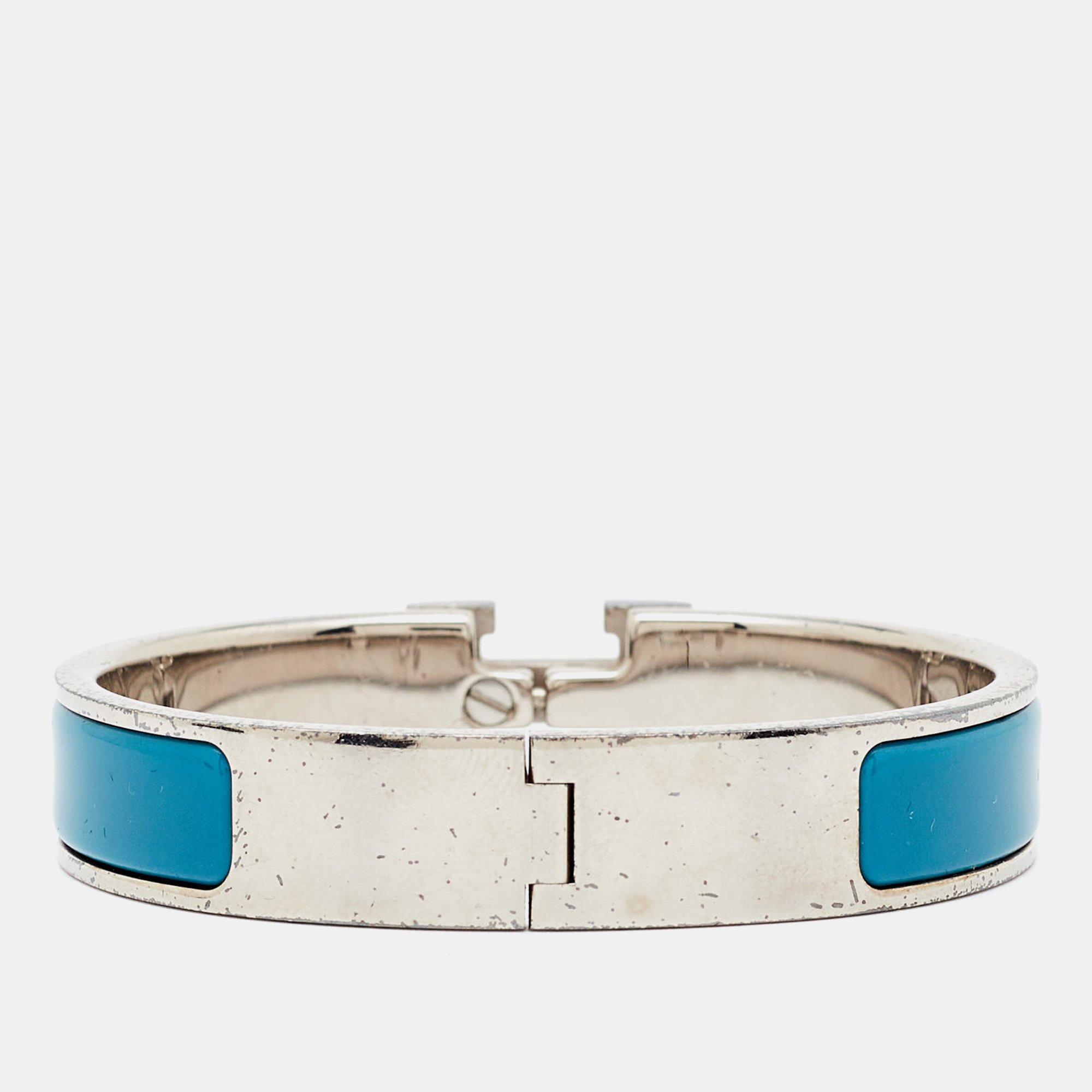 Hermès Clic H Blue Enamel Palladium Plated Bracelet