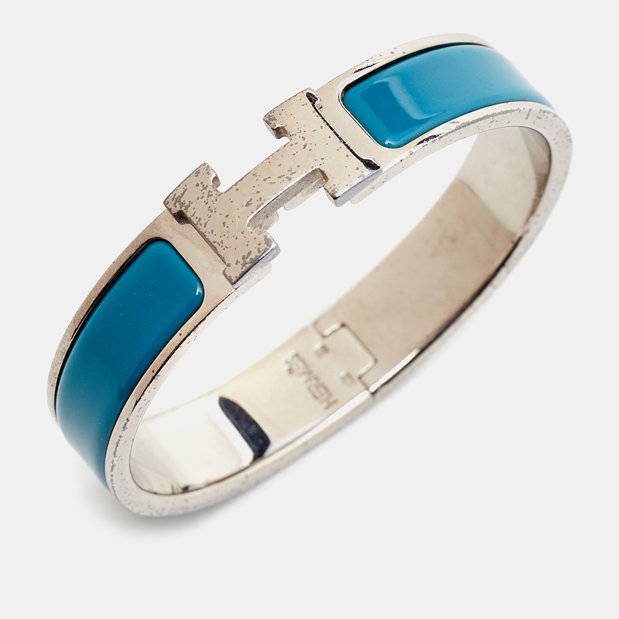 Hermès Clic H Blue Enamel Palladium Plated Bracelet