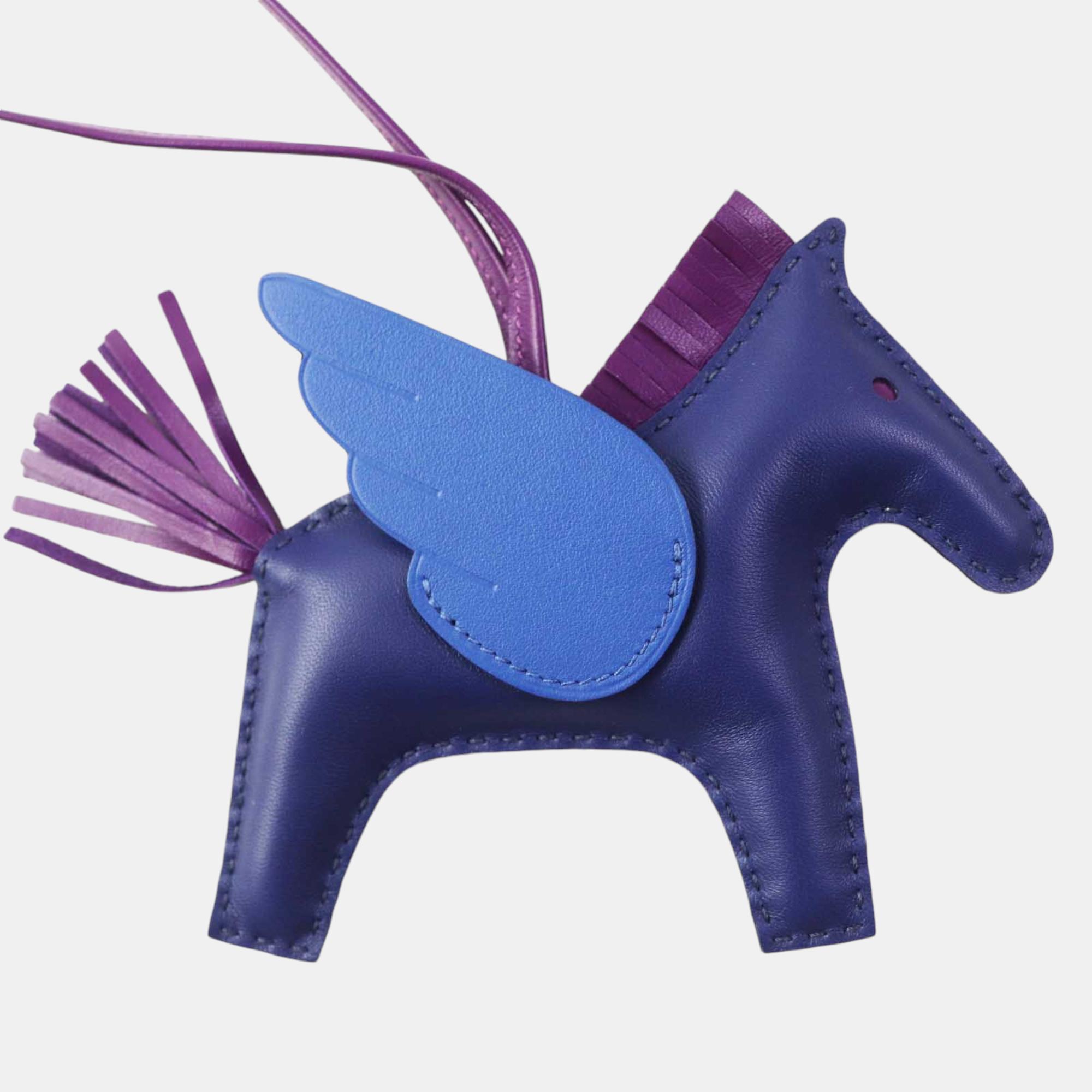 Hermes Rodeo Pegasus MM Bag Charm Blue Leather