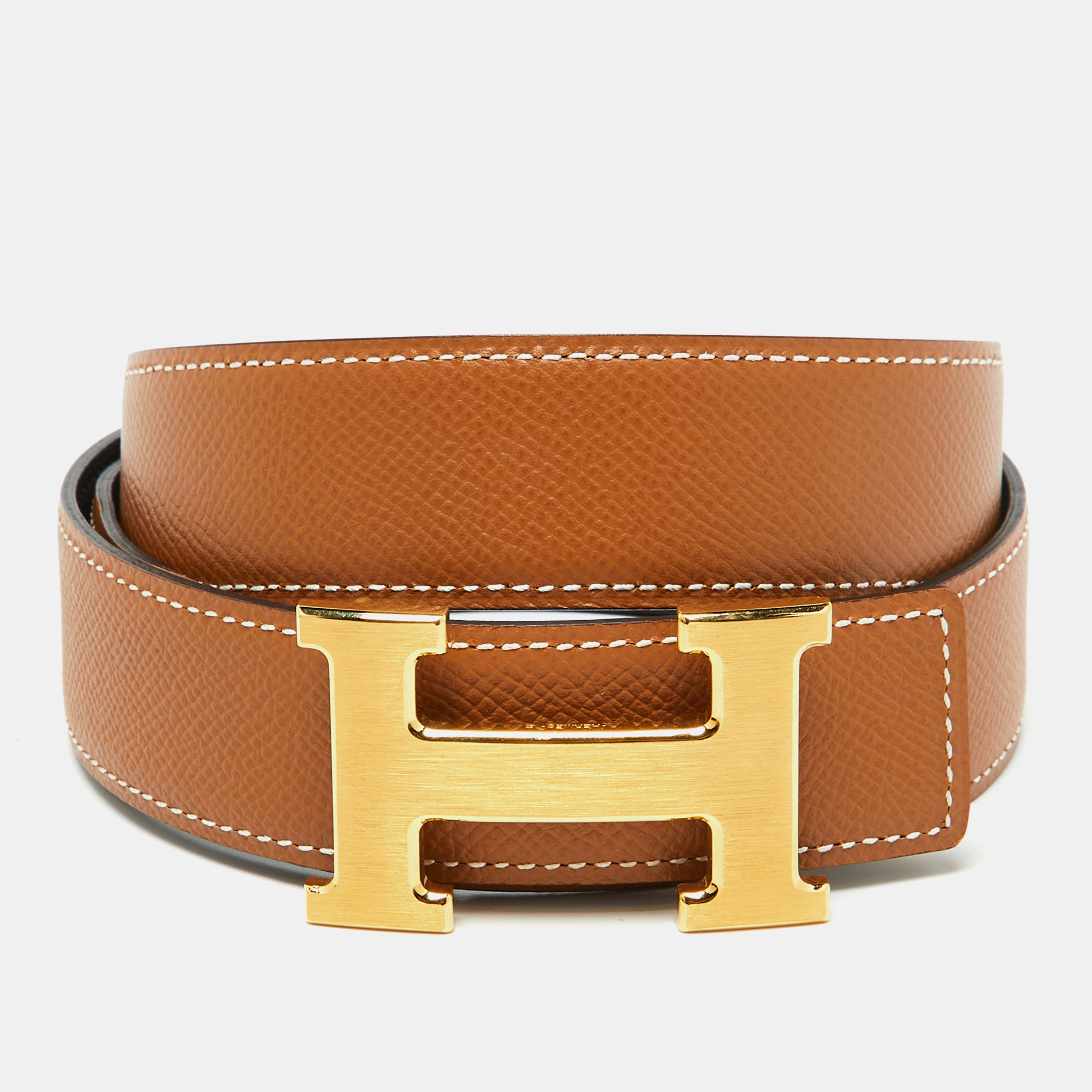 Hermes Black/Gold Swift And Epsom Leather Constance Reversible Belt 90CM