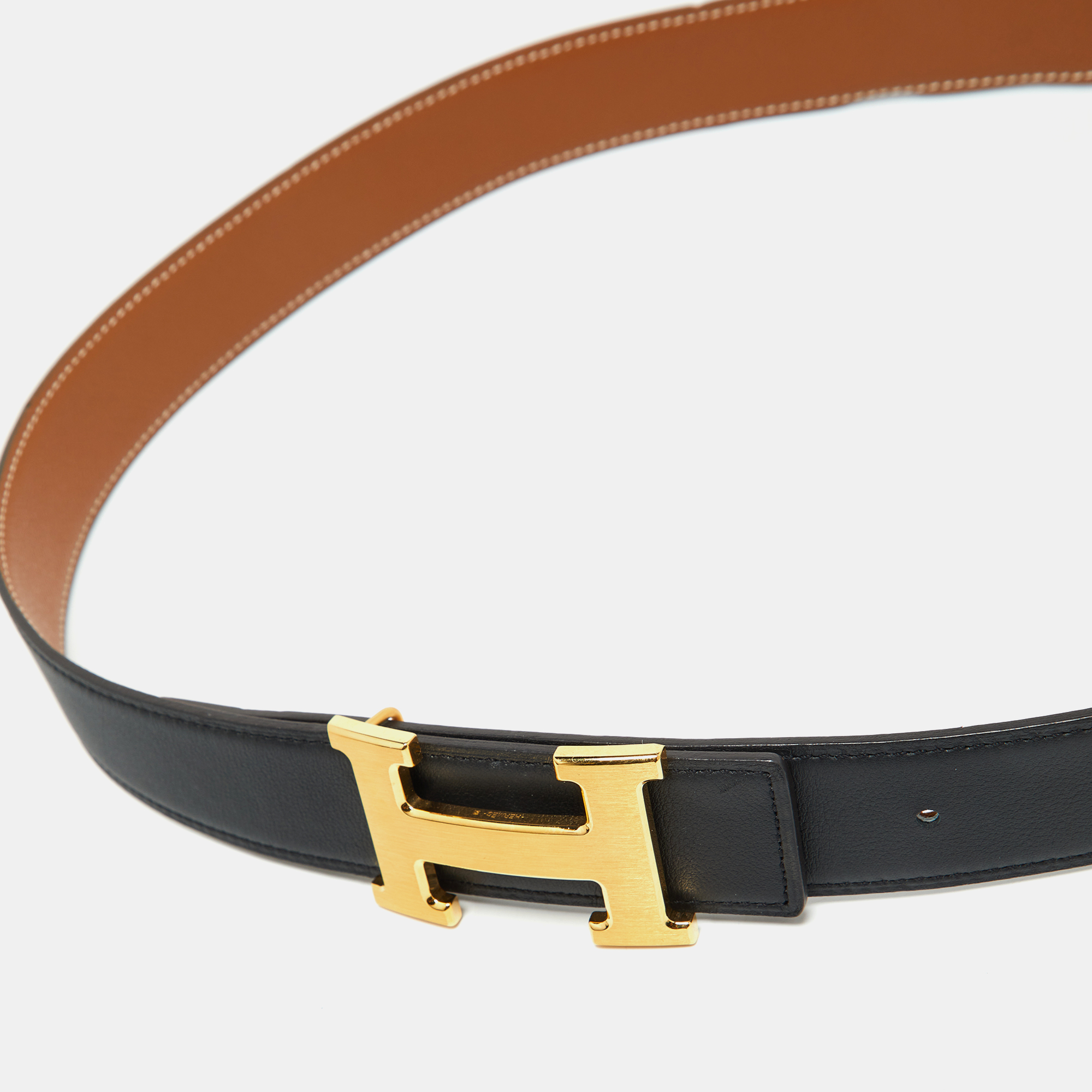 Hermes Black/Gold Swift And Epsom Leather Constance Reversible Belt 90CM