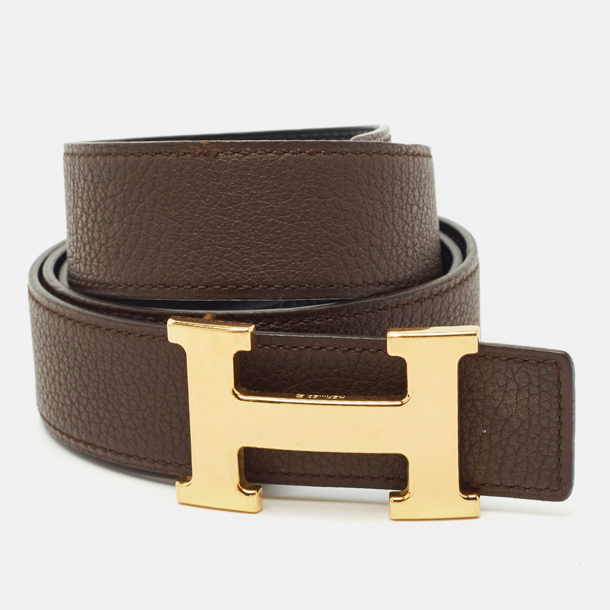 Hermès Black/Chocolat Togo Leather H Buckle Reversible Belt 95CM
Hermès Black/Chocolat Togo Leather H Buckle Reversible Belt 95CM
