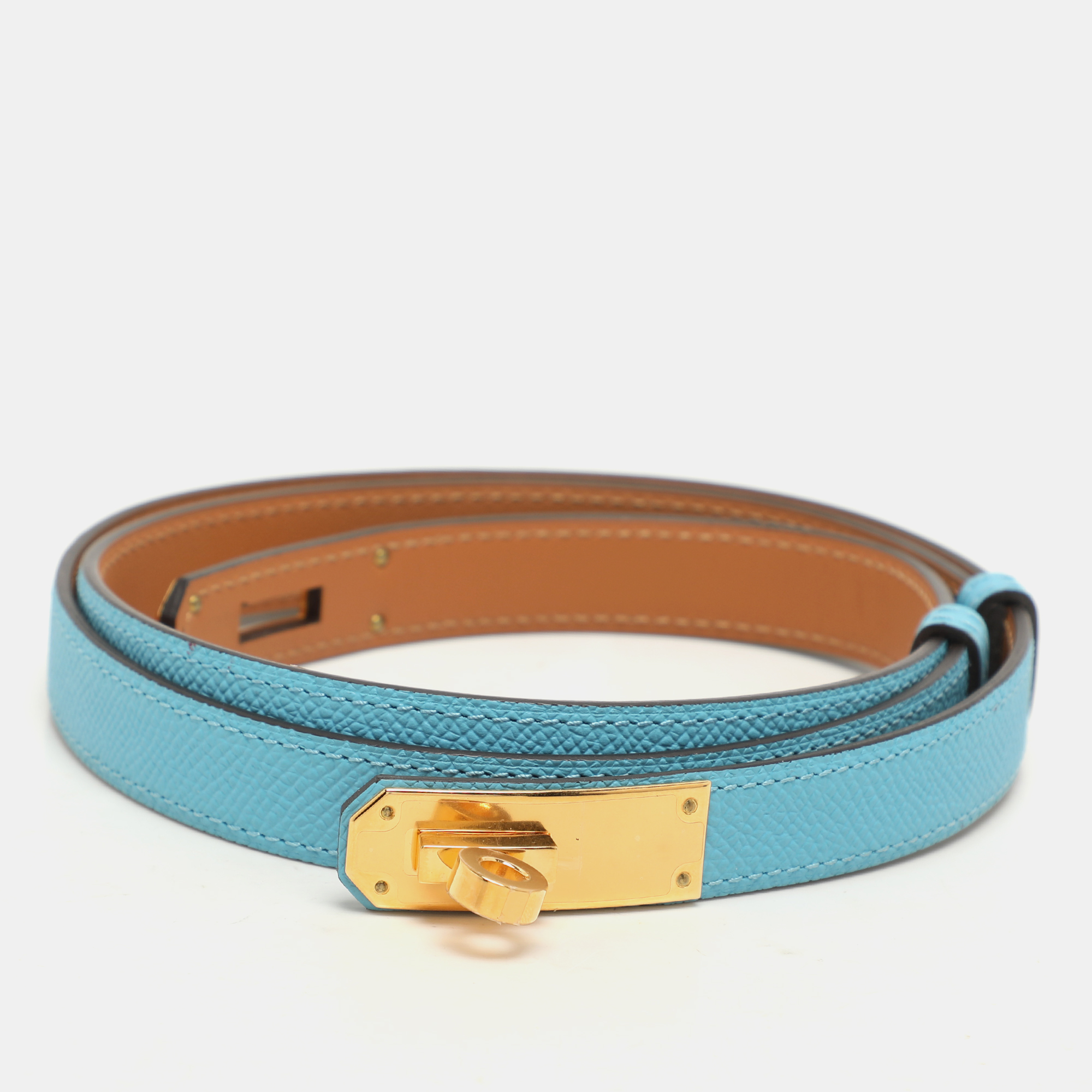Hermes Blue Aztec Epsom Leather Gold Tone Finish Kelly 18 Belt Adjustable
Hermes Blue Aztec Epsom Leather Gold Tone Finish Kelly 18 Belt Adjustable