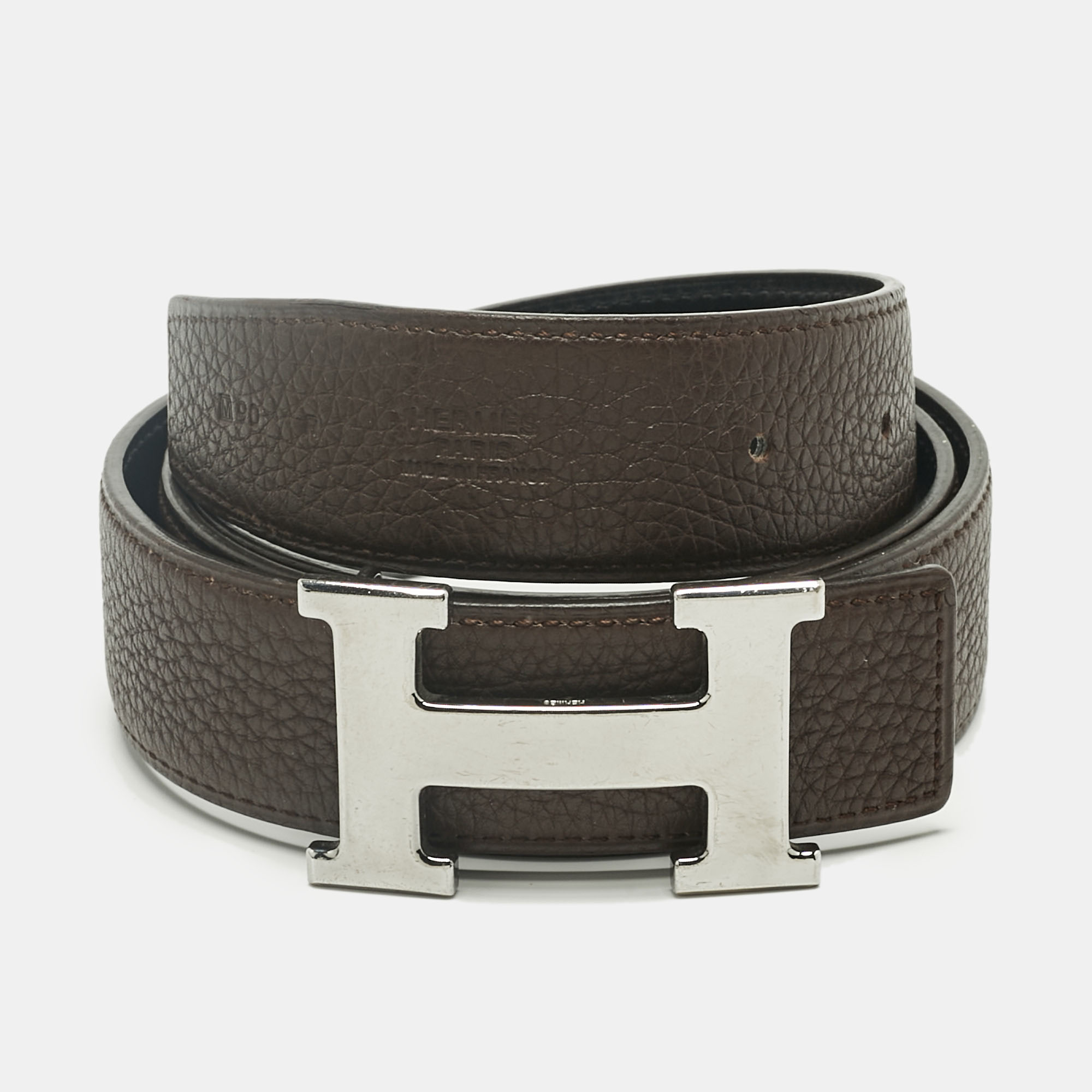 Hermès Chocolat/Black Clemence and Box Leather H Buckle Belt 90CM, Brown
Hermès Chocolat/Black Clemence and Box Leather H Buckle Belt 90CM, Brown