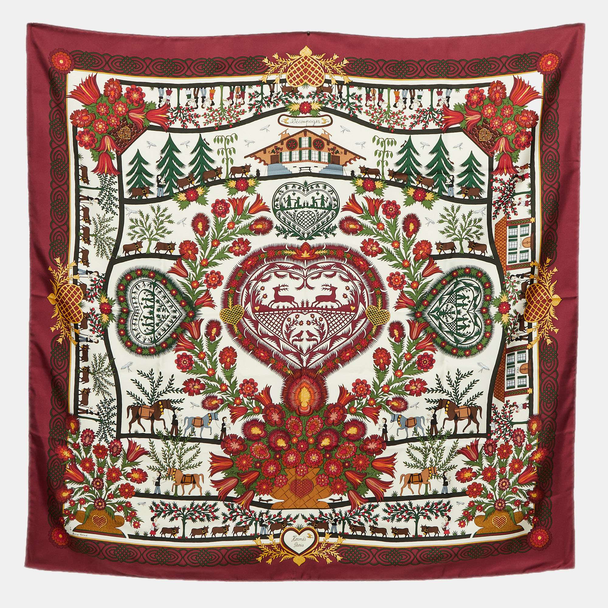 Hermes Maroon Decoupages Silk Scarf, Burgundy
Hermes Maroon Decoupages Silk Scarf, Burgundy