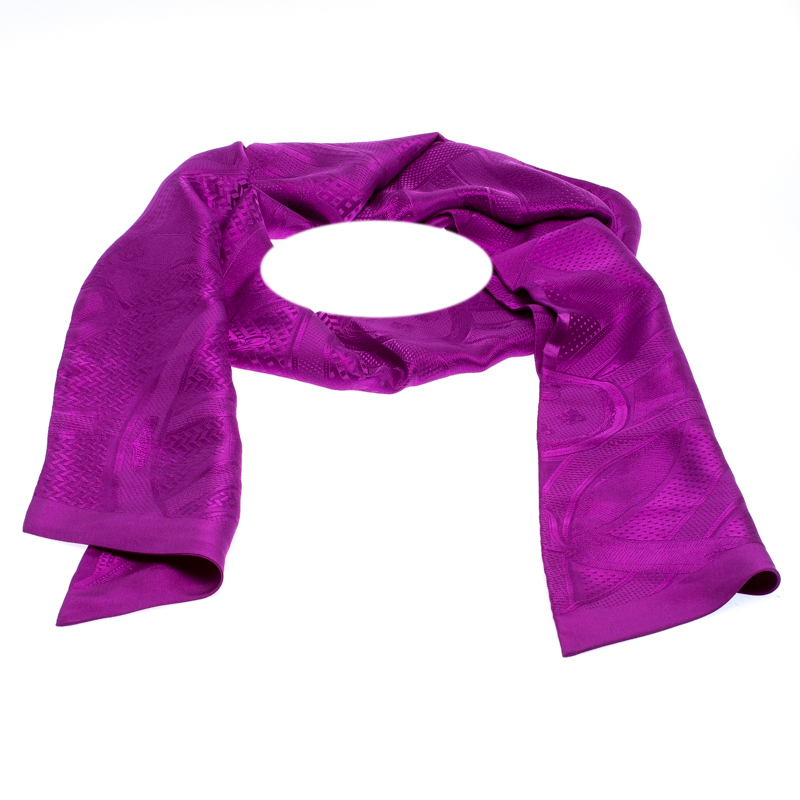 Image of Herm&egrave;s Purple Cavalcadour Motif Silk Jacquard Maxi Twilly Scarf