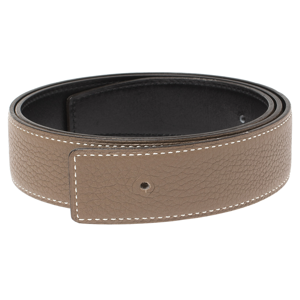 

Hermès Etain/Noir Leather Reversible Belt Strap Size, Grey