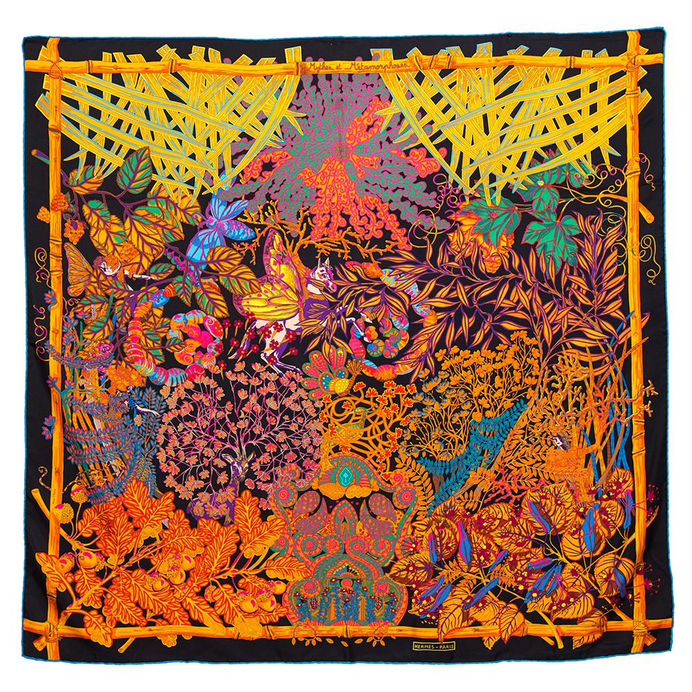 Image of Herm&egrave;s Black & Orange Mythes et Metamorphoses Silk Scarf