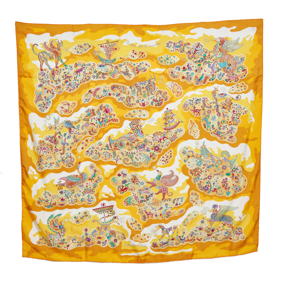 Image of Herm&egrave;s Yellow Silk Nuees Imaginaires Silk Scarf