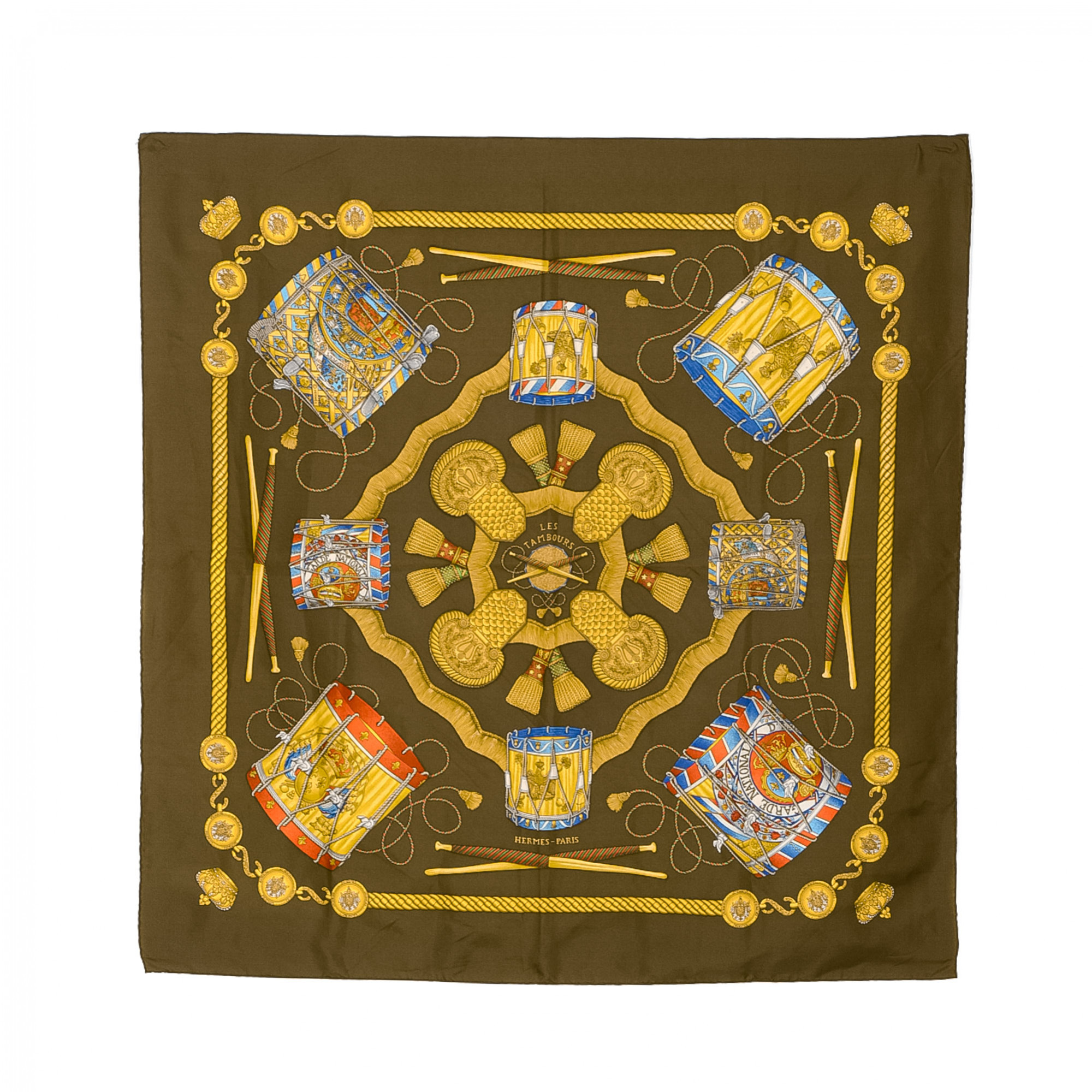 Image of Hermes Brown Les Tambours Scarf