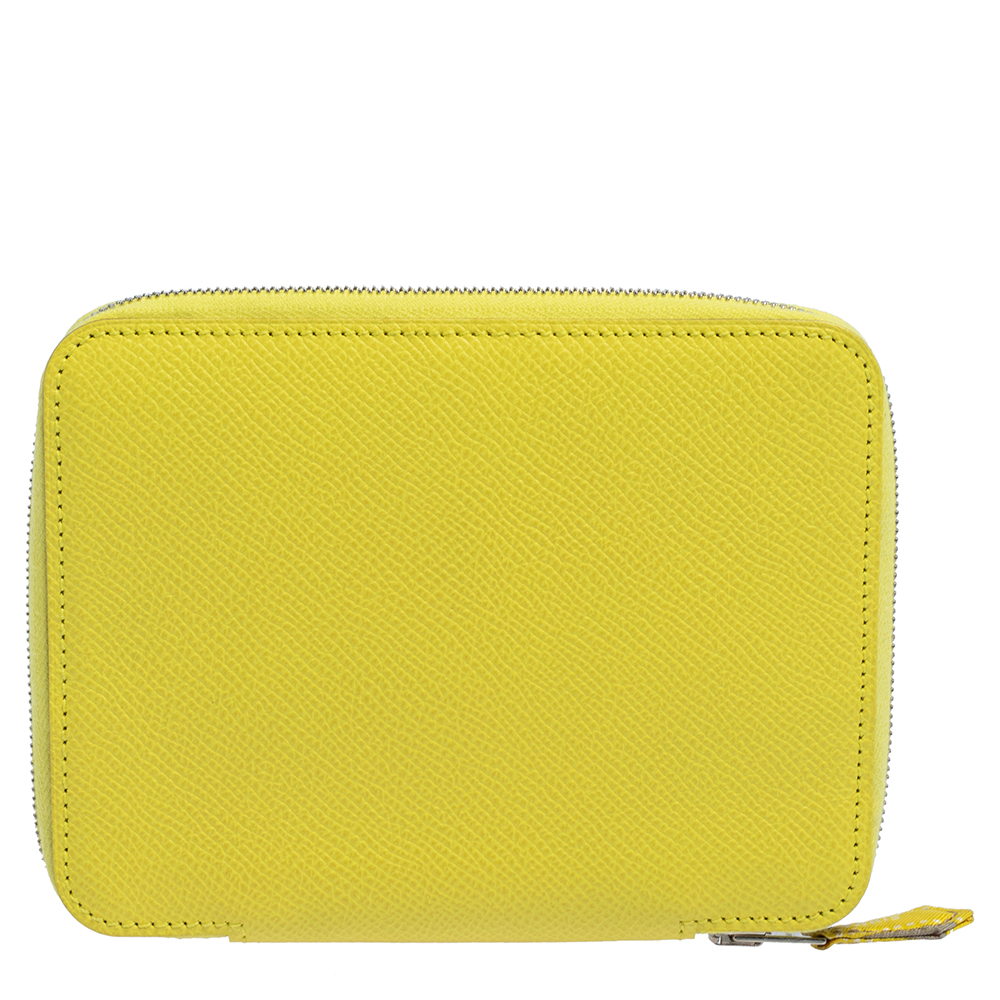 Hermes Hermés Lime Epsom Leather Globe Trotter Zip Agenda Cover female Yellow