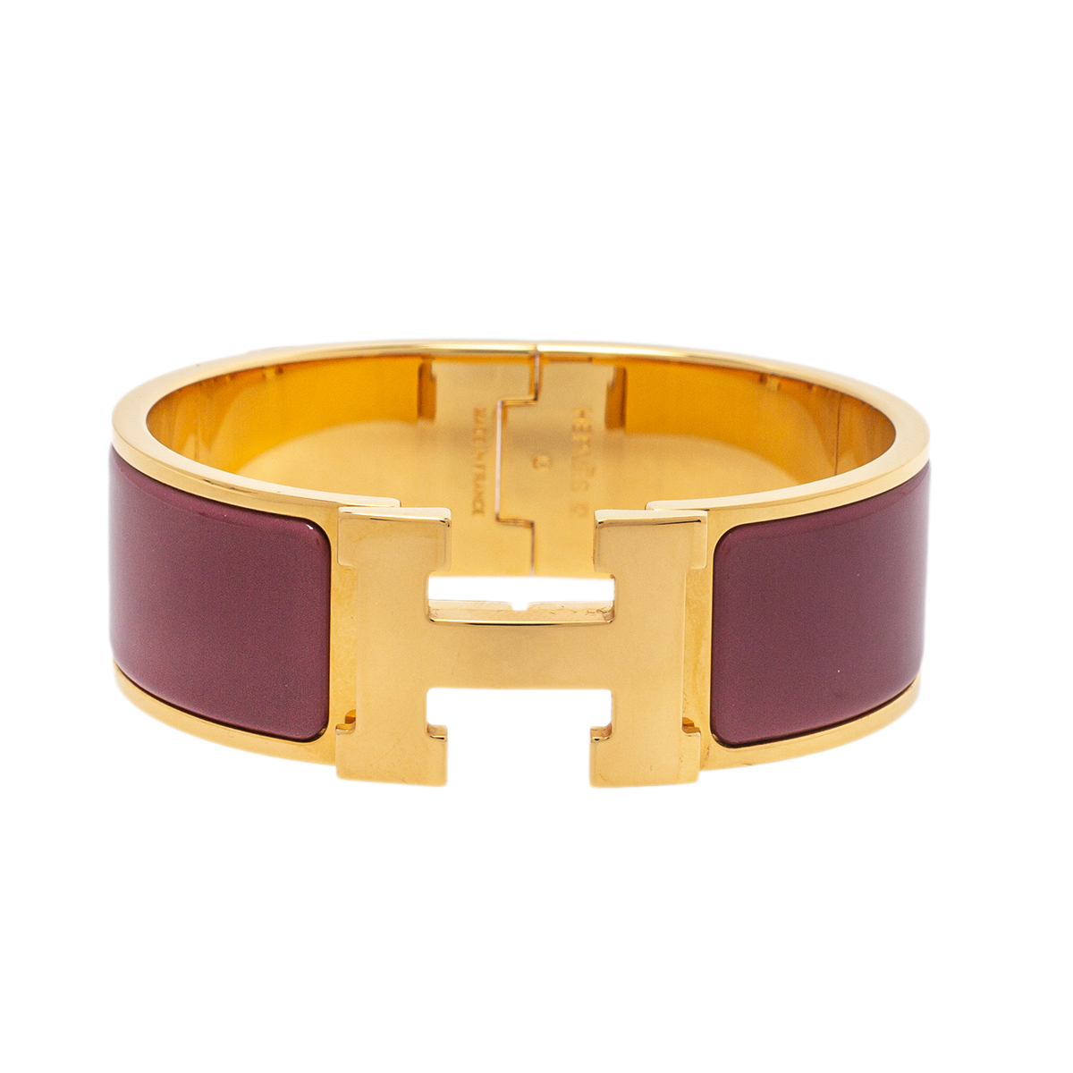 Hermès Clic Clac H Purple Enamel Gold Plated Wide Bracelet PM