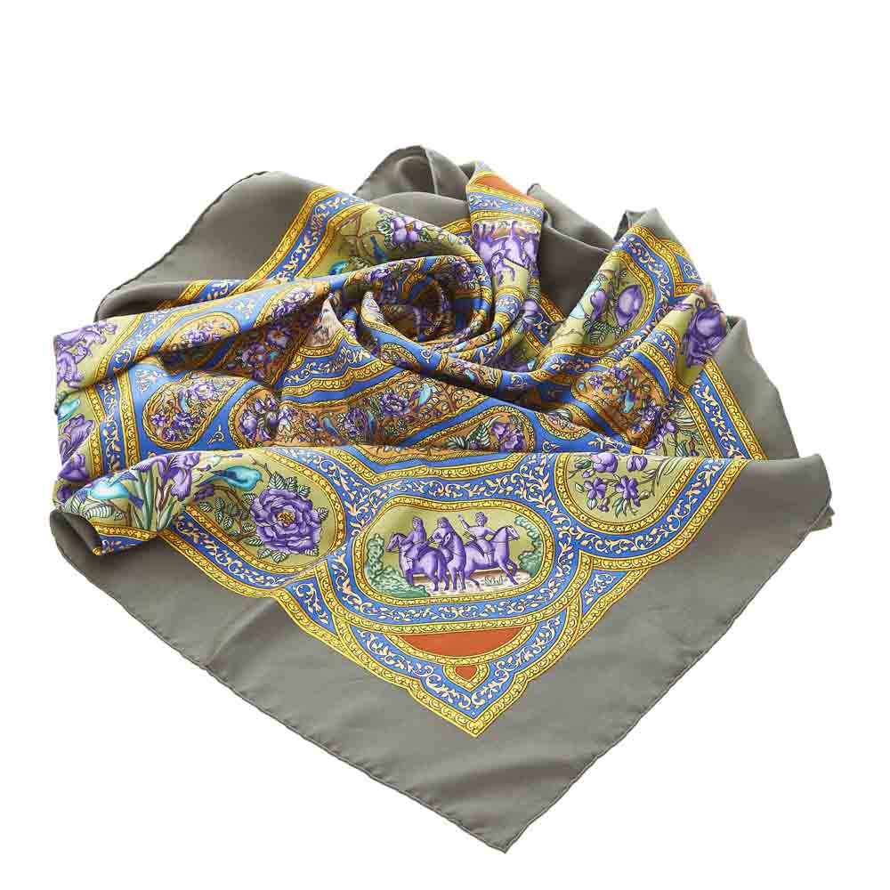 Hermes Brown and multicolor Cashmere Silk Qalamdan Scarf