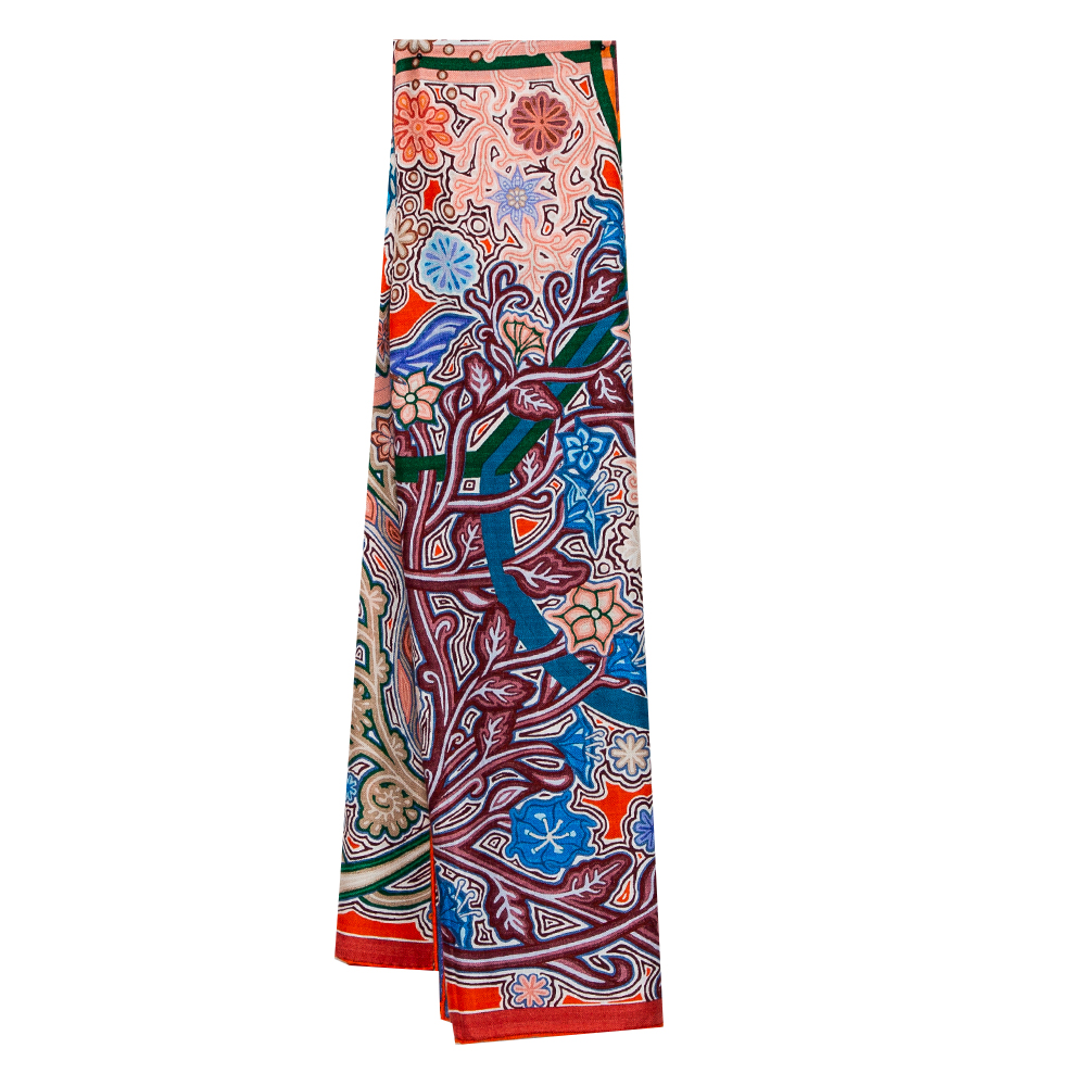 Hermes Multicolor Printed Cashmere & Silk L'arbre du Vent Scarf