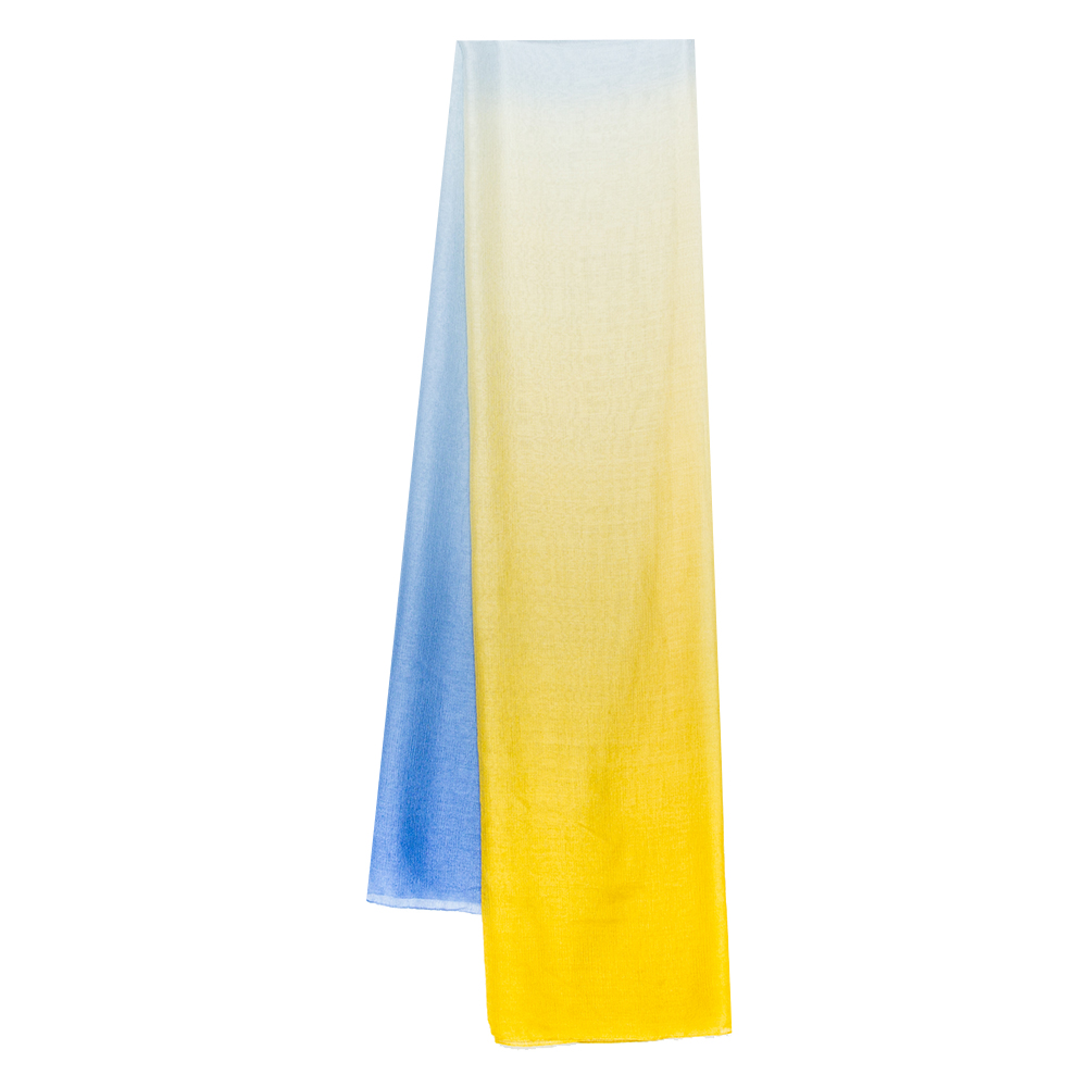Hermes Yellow & Blue Plume Sunrise Cashmere Silk Stole